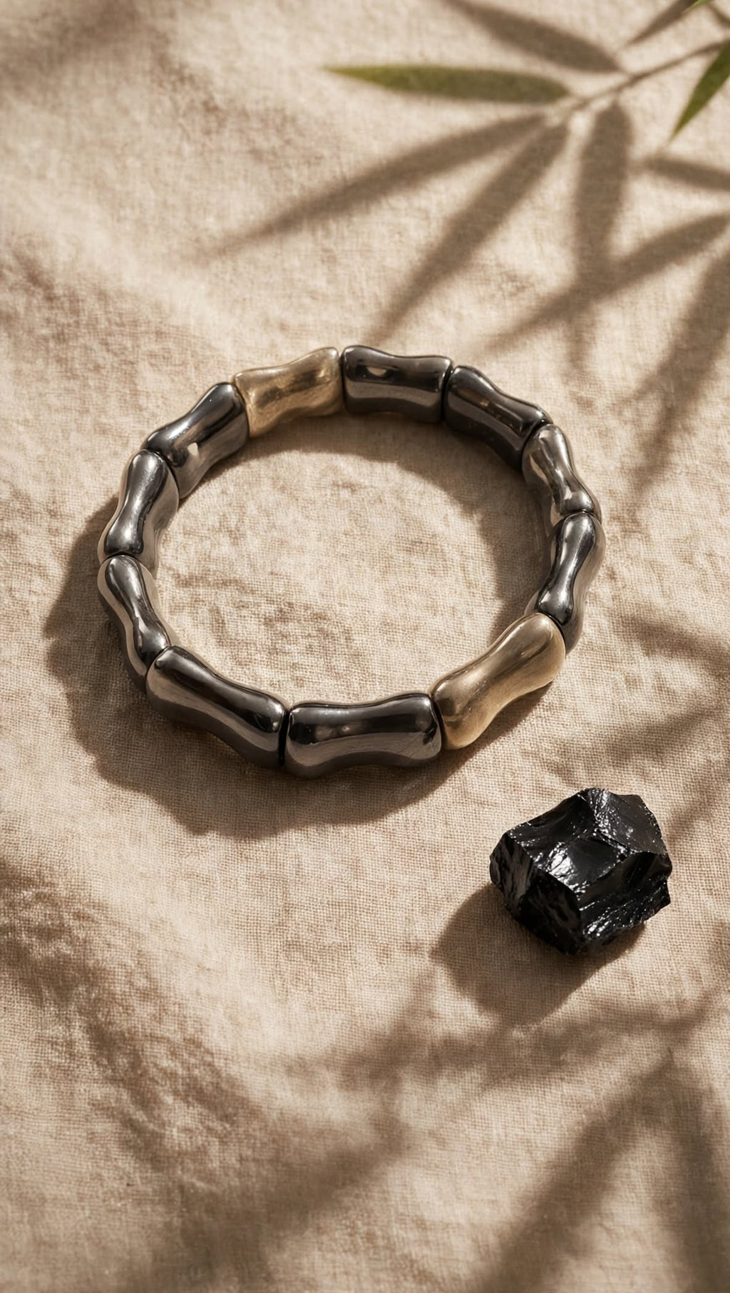 Natural Silver Sheen Obsidian Bamboo Soft Bangle Bracelet