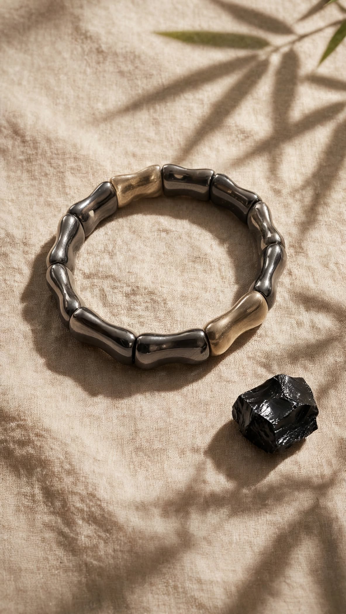 Natural Silver Sheen Obsidian Bamboo Soft Bangle Bracelet