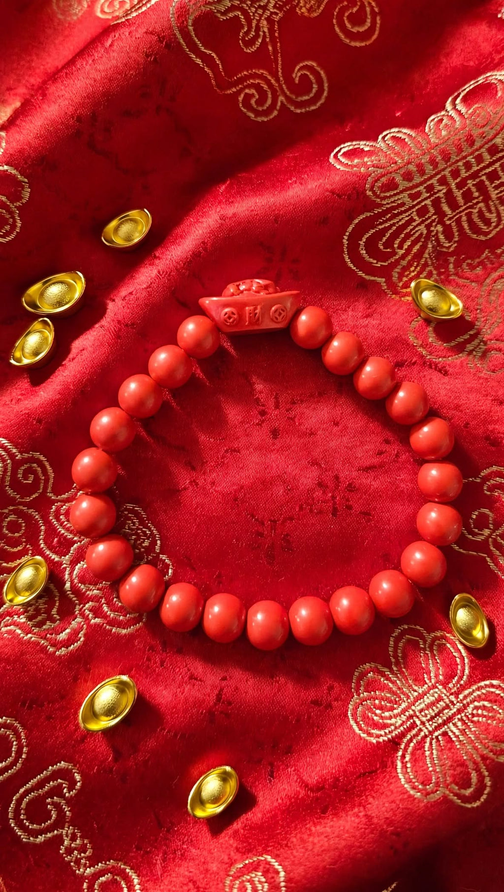 Wealth & Protection Cinnabar Bracelet with Pixiu Gold Ingot