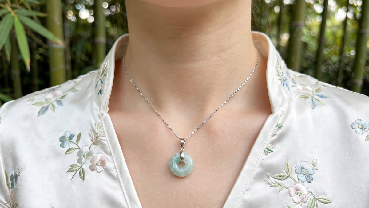 Graceful Harmony Burmese Jadeite Donut Pendant Necklace