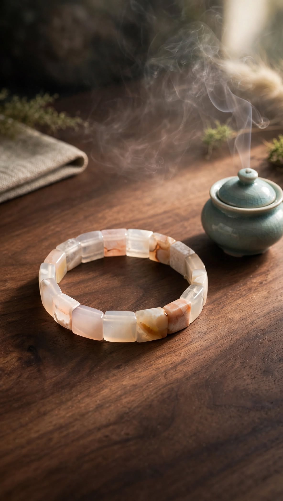 Natural Sakura Agate Soft Bangle Bracelet