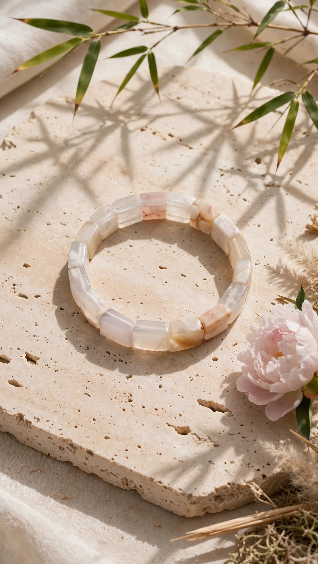 Natural Sakura Agate Soft Bangle Bracelet