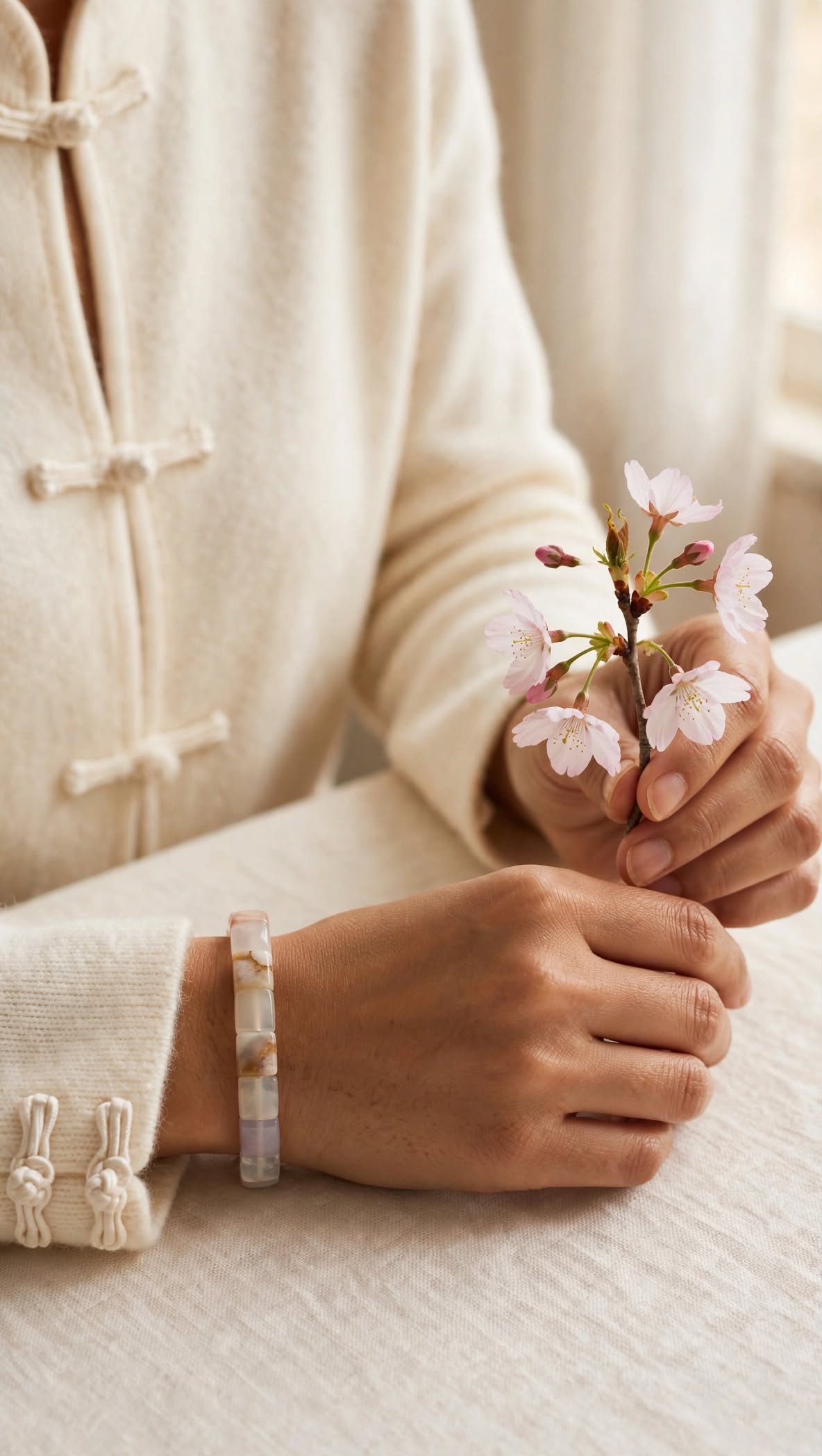 Natural Sakura Agate Soft Bangle Bracelet