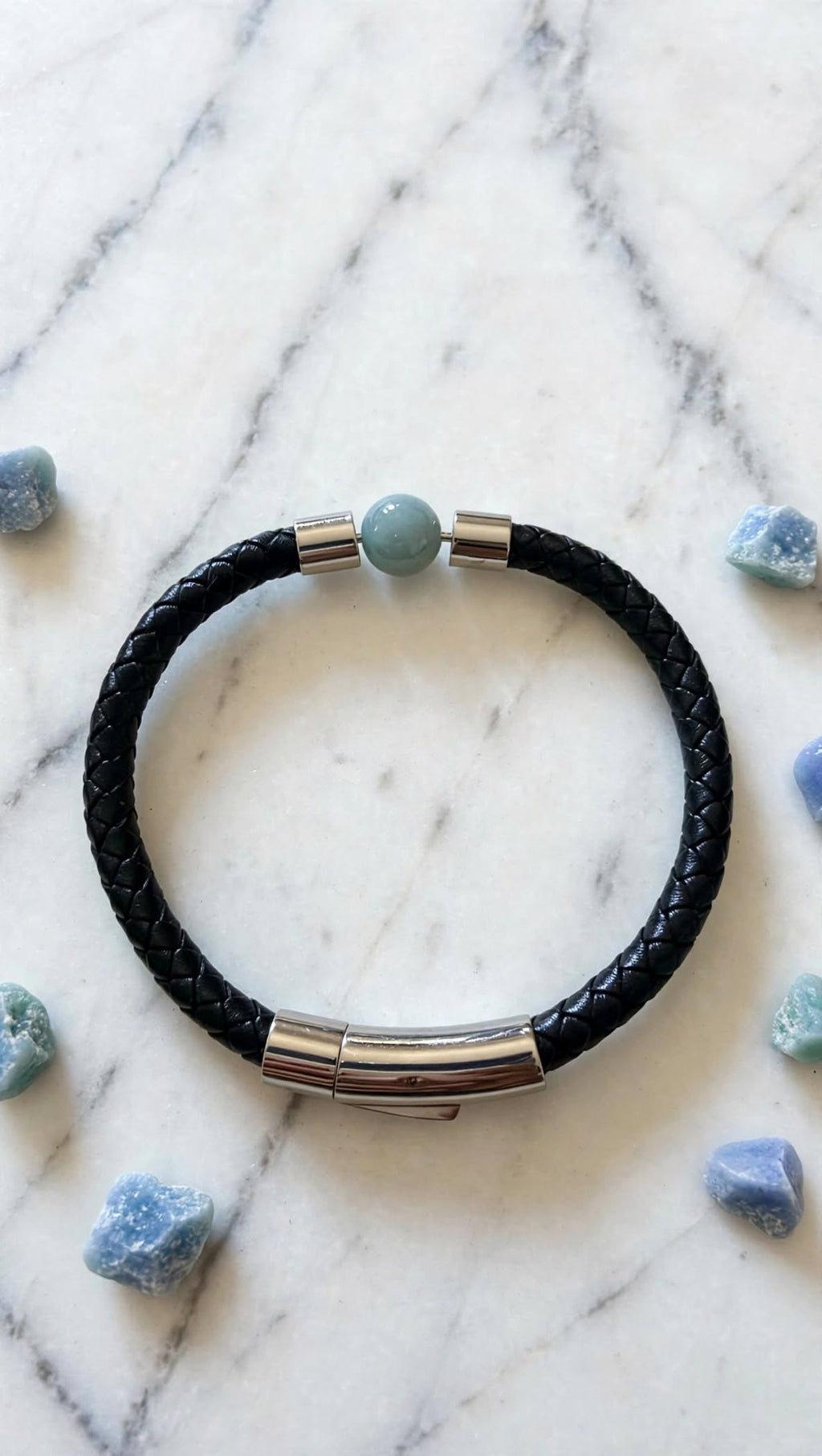 Urban Calming Braided PU Leather & Blue Water Jade Bracelet