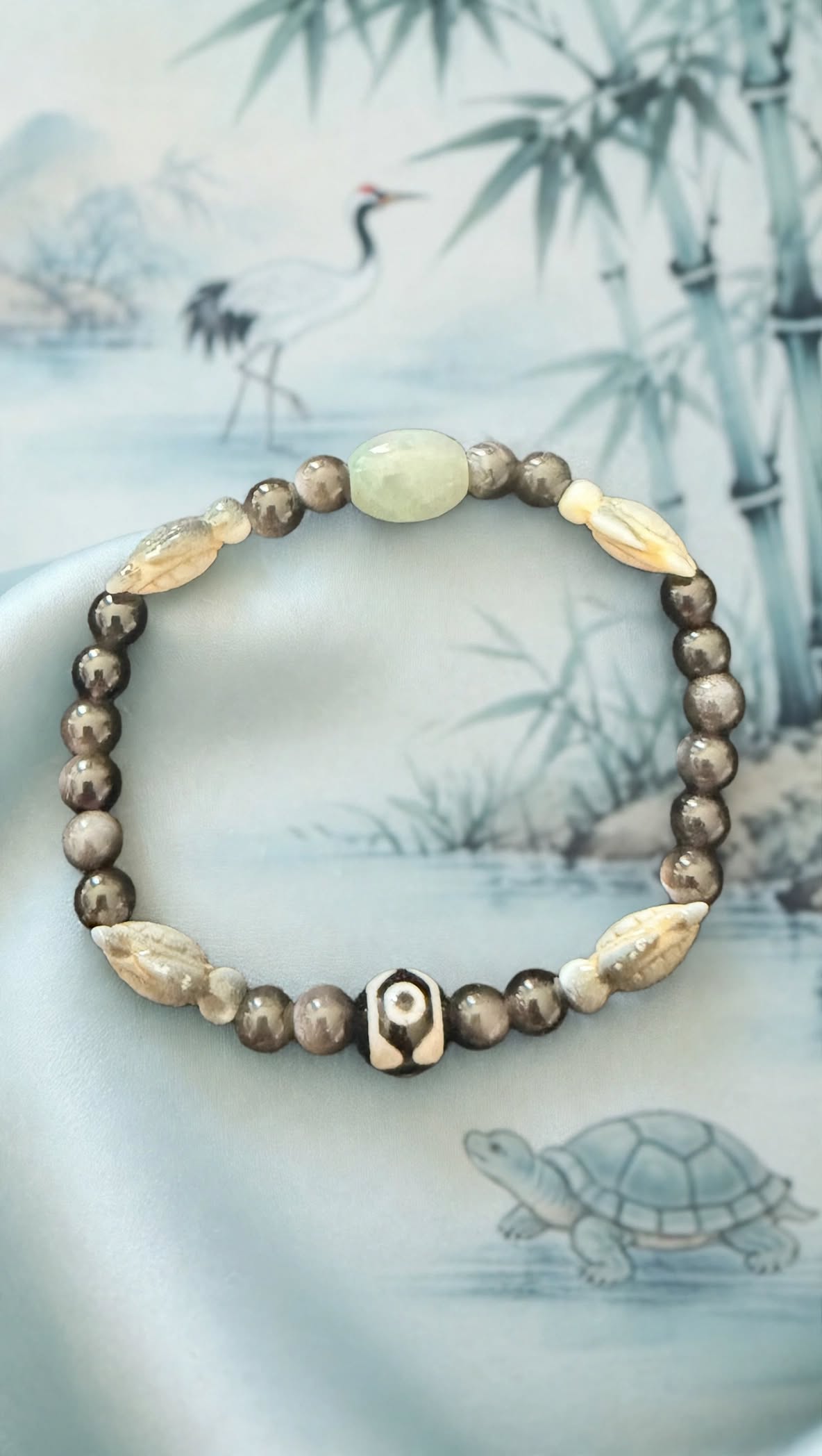 Sacred Shield Silver Sheen Obsidian, Jade & 3-Eye Dzi Multi-Element Bracelet