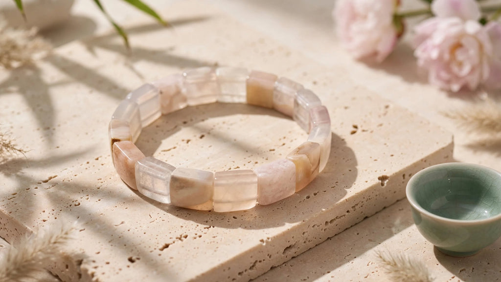 Natural Sakura Agate Soft Bangle Bracelet