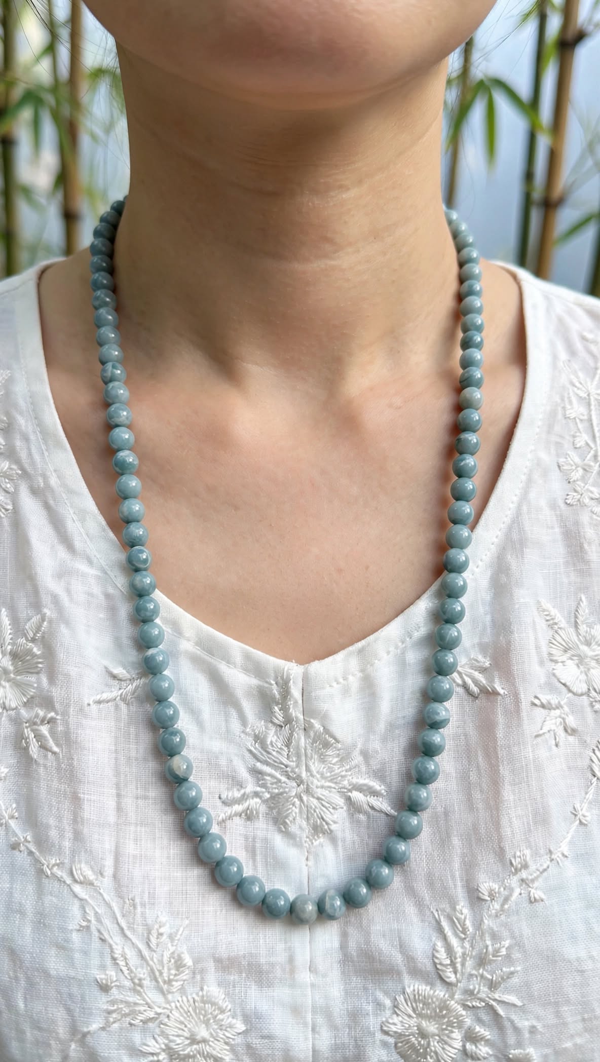 Ice Cloud Blue Water Jade Beaded Necklace