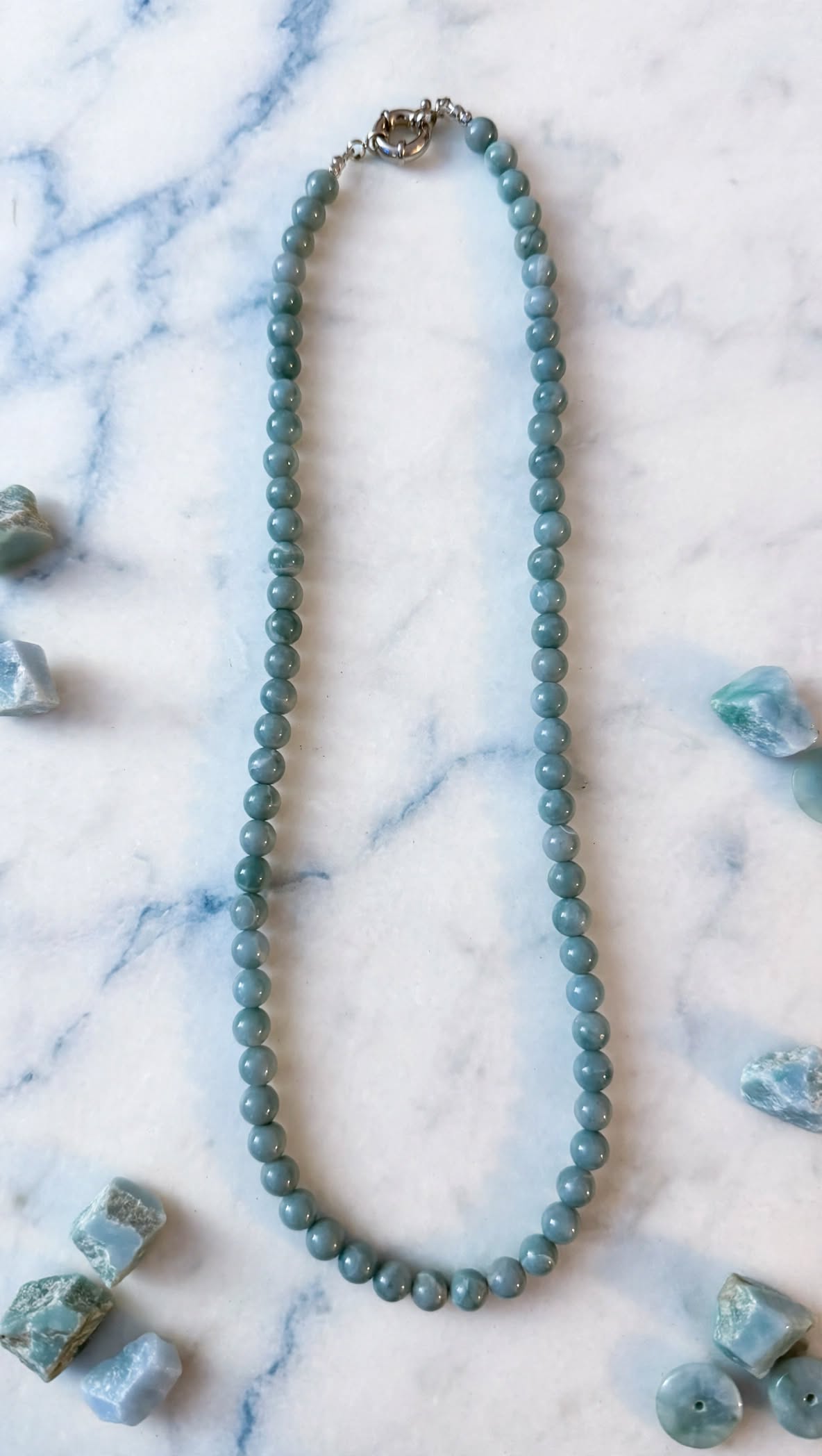 Ice Cloud Blue Water Jade Beaded Necklace