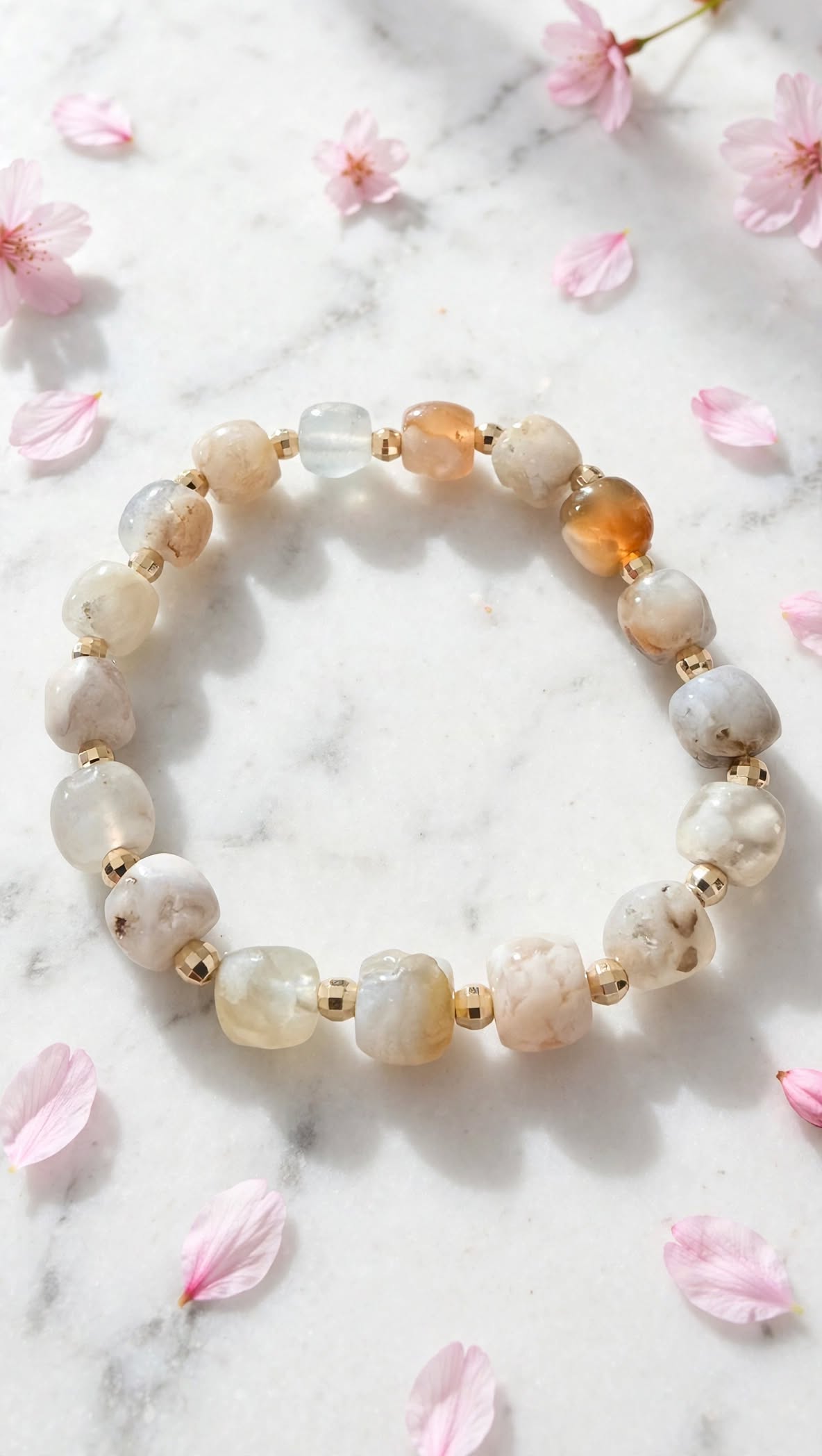 Blossom Harmony Flower Agate Drum Bead Bracelet