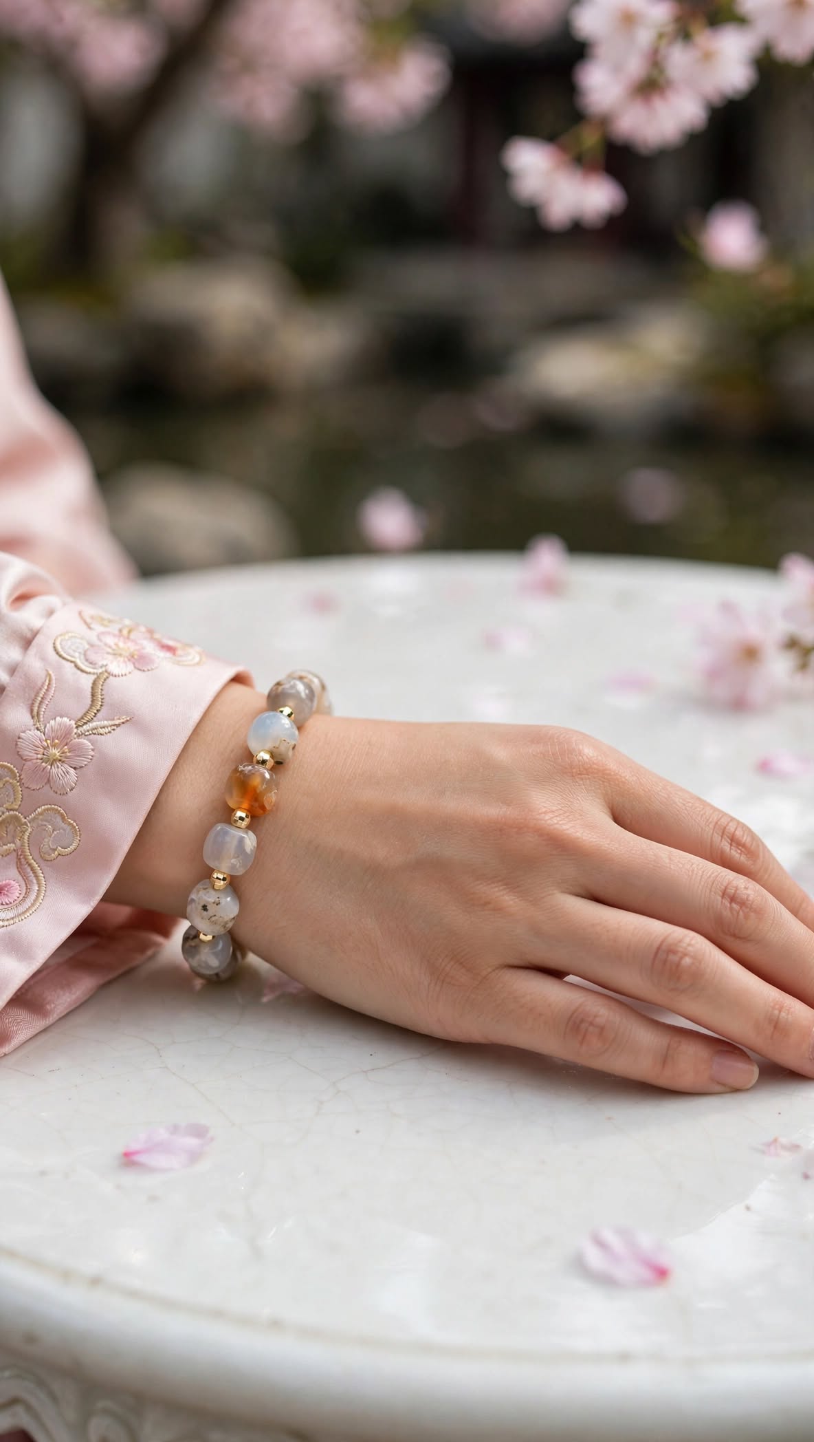 Blossom Harmony Flower Agate Drum Bead Bracelet