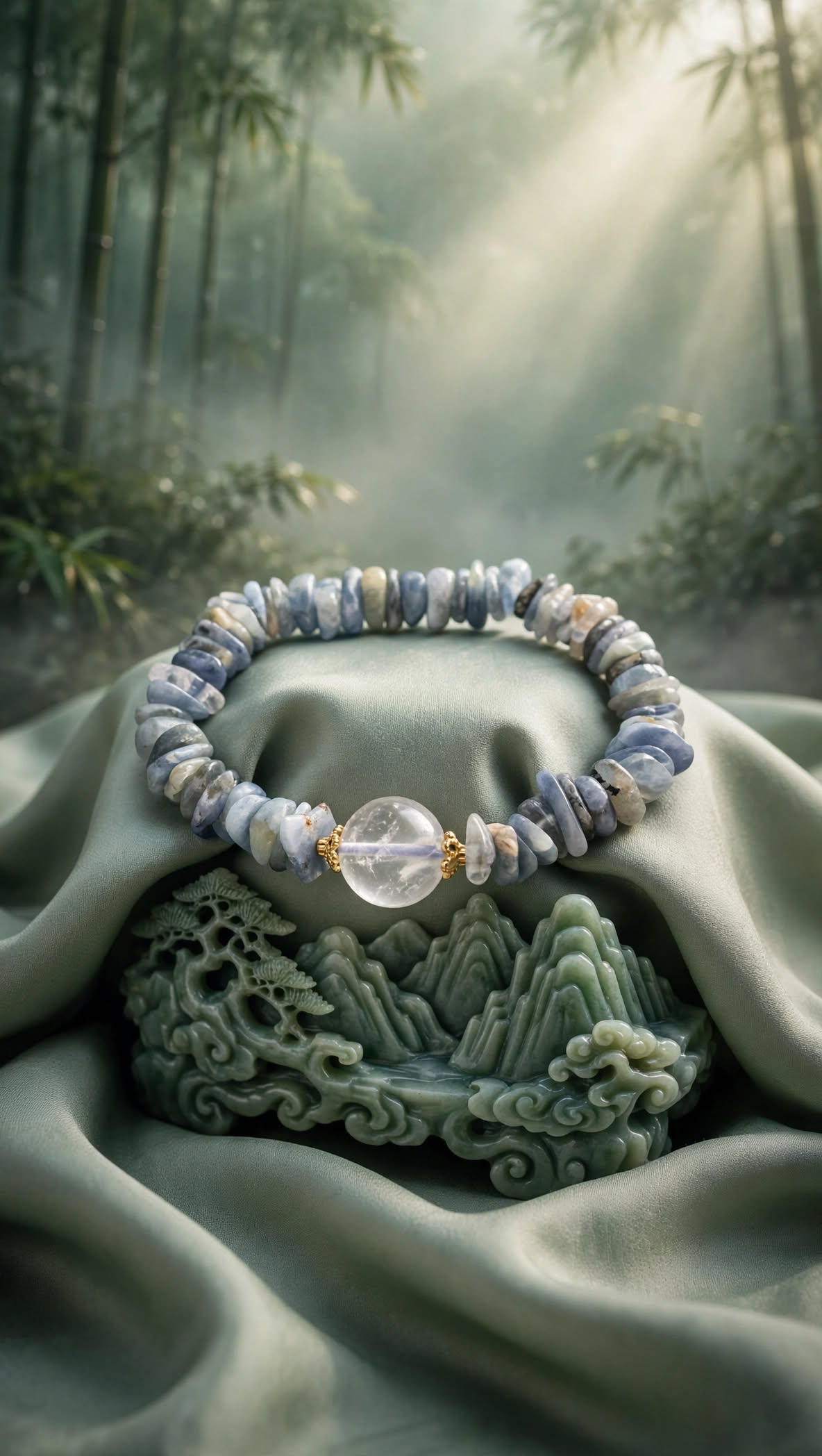 Natural Sodalite Chunky Chip Bracelet with Clear Quartz Focal Bead