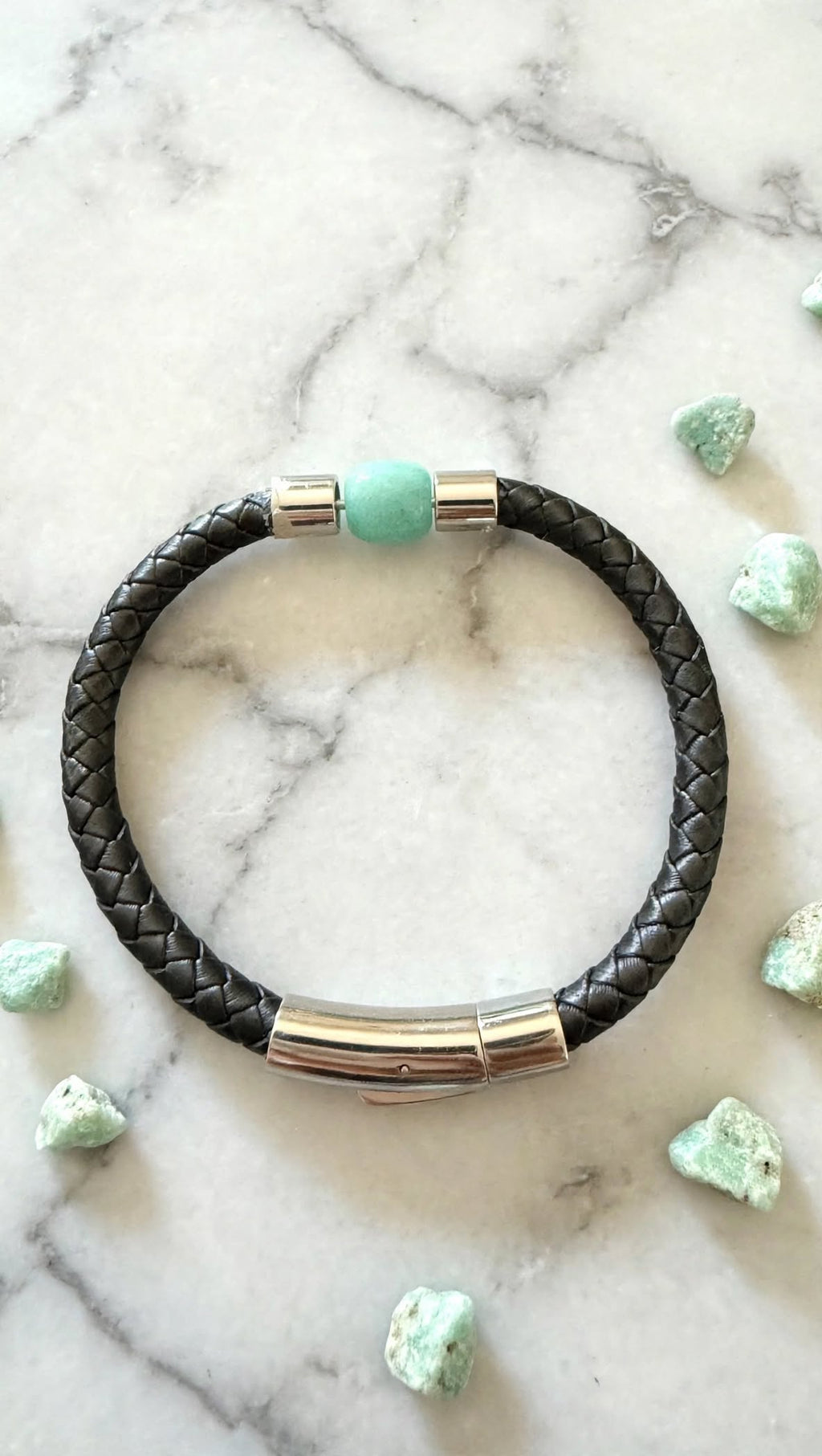 Urban Calming Braided PU Leather & Amazonite Barrel Bracelet