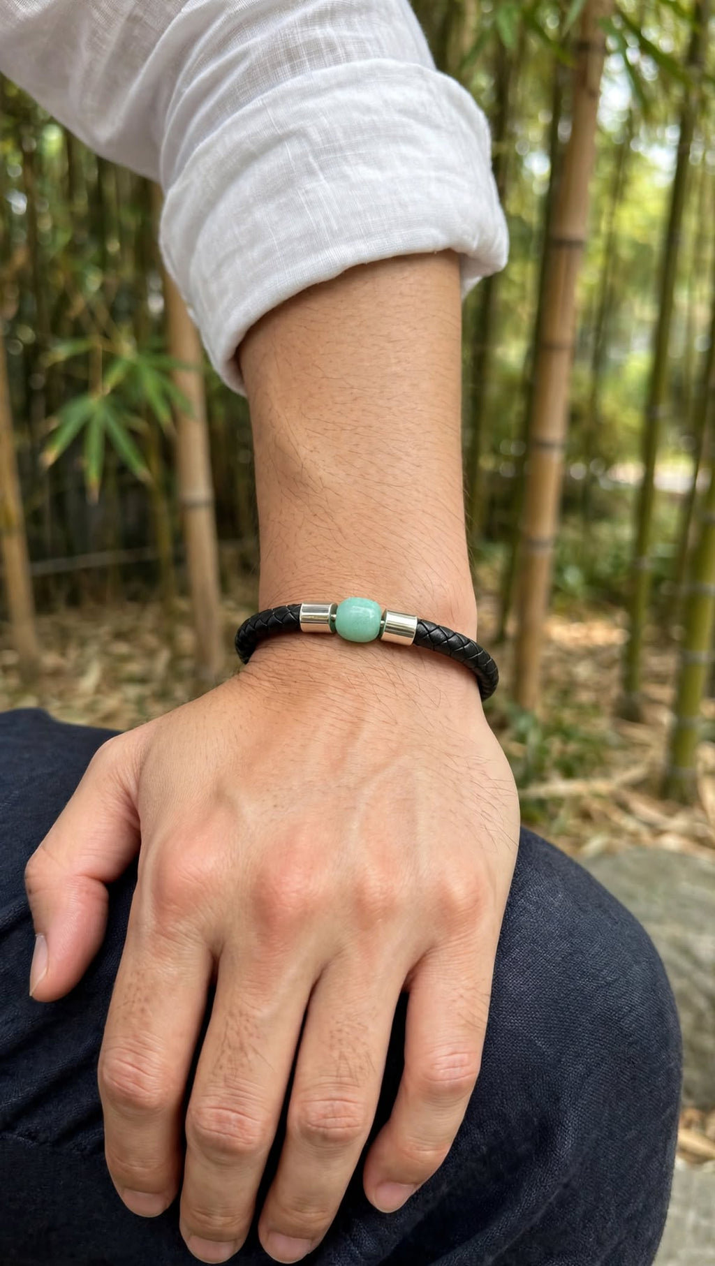 Urban Calming Braided PU Leather & Amazonite Barrel Bracelet
