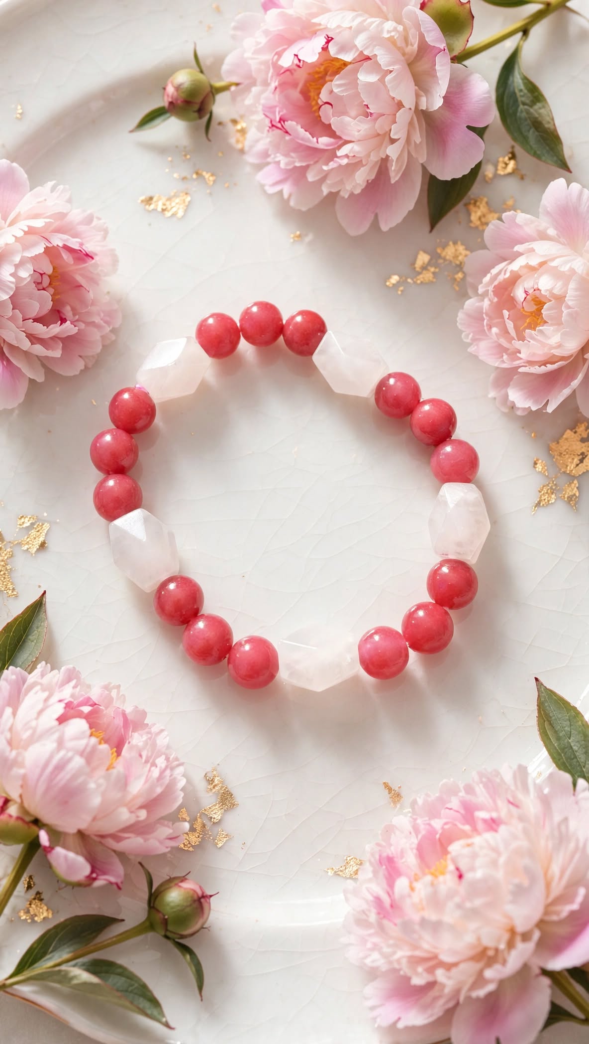 Radiant Heart Strawberry Quartz & Faceted Rose Quartz Bracelet