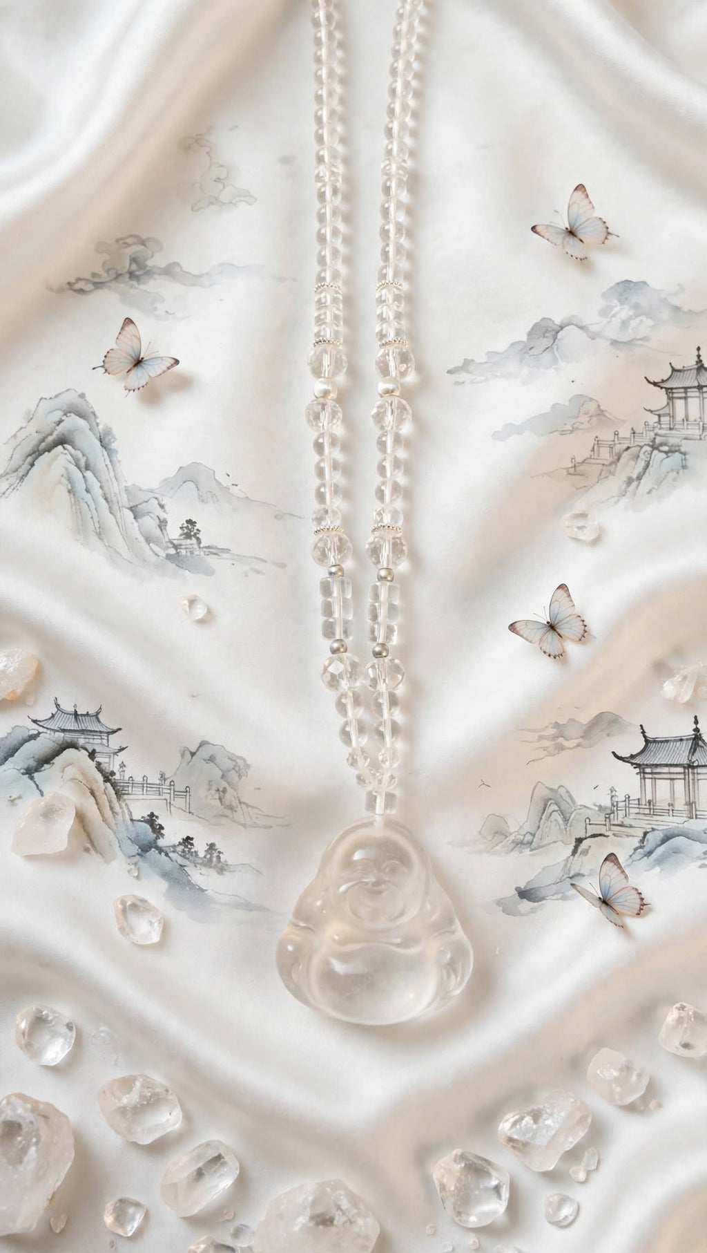Luminous Clarity Natural Clear Quartz Buddha Beaded Necklace