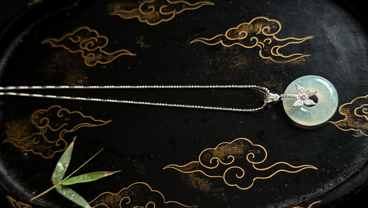 Ethereal Butterfly Burmese Jadeite Donut Pendant Necklace