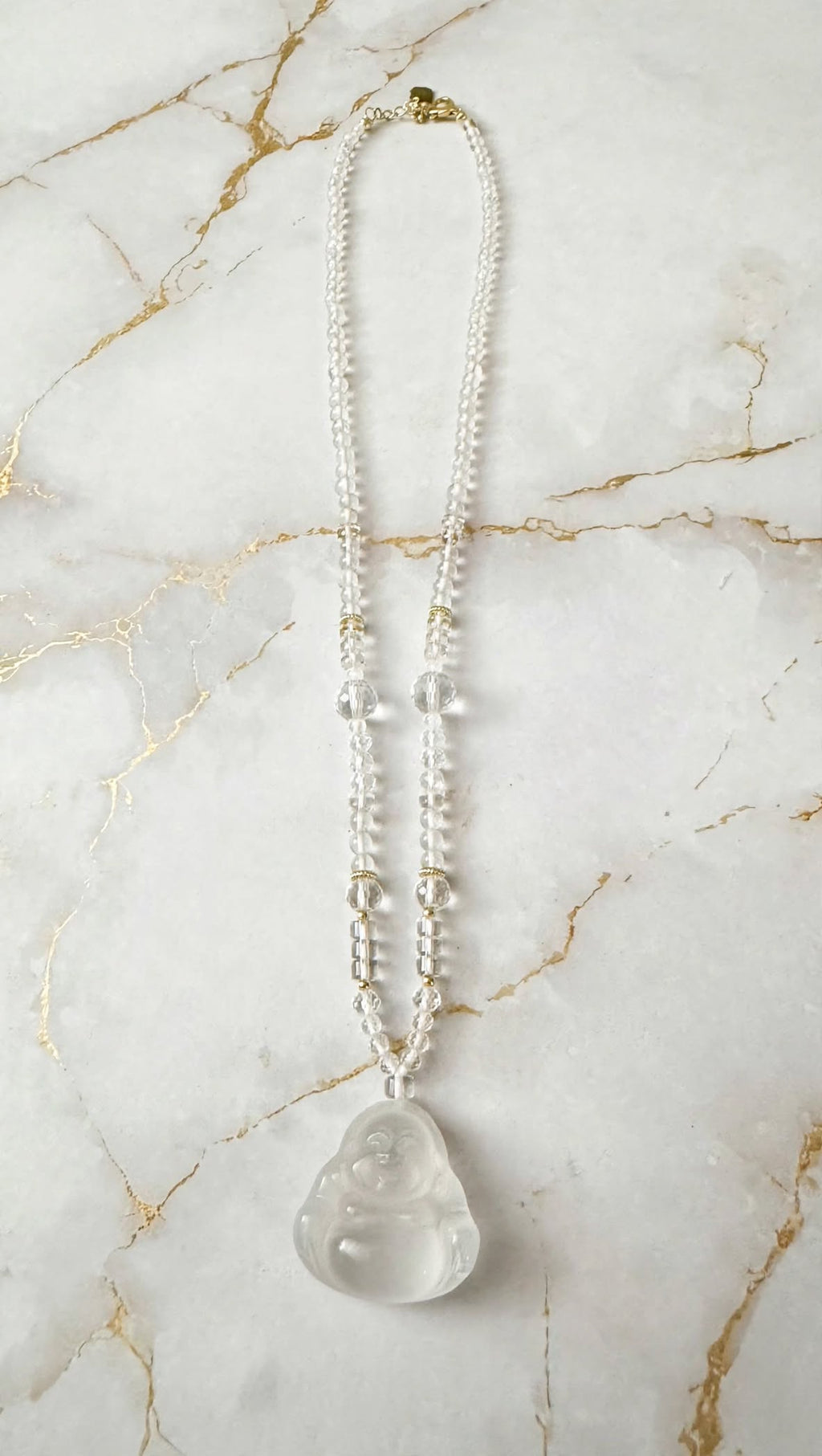 Luminous Light Natural Clear Quartz Buddha Beaded Necklace