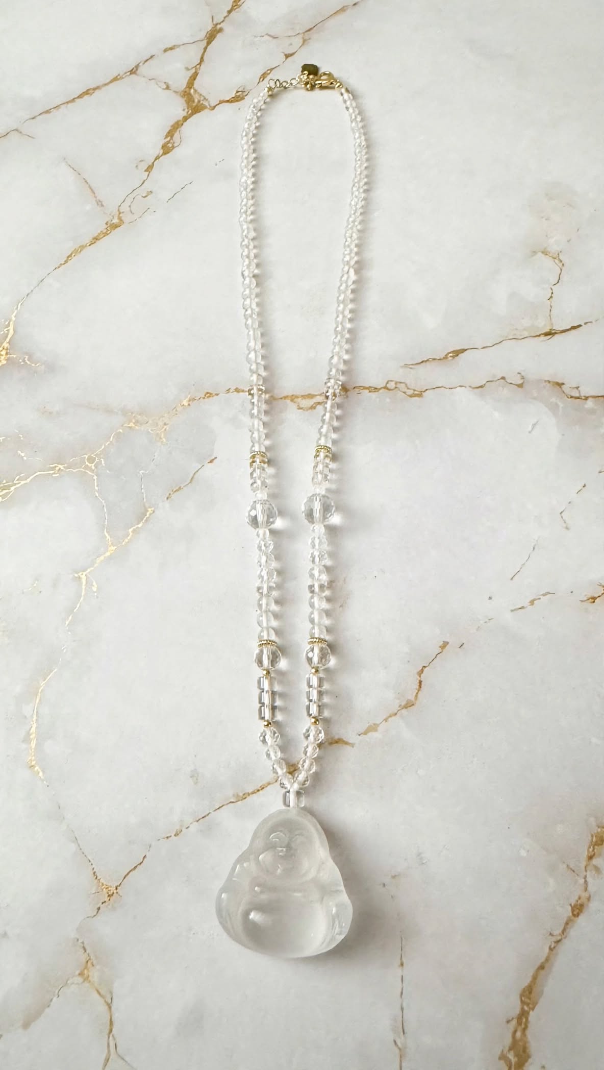 Luminous Light Natural Clear Quartz Buddha Beaded Necklace