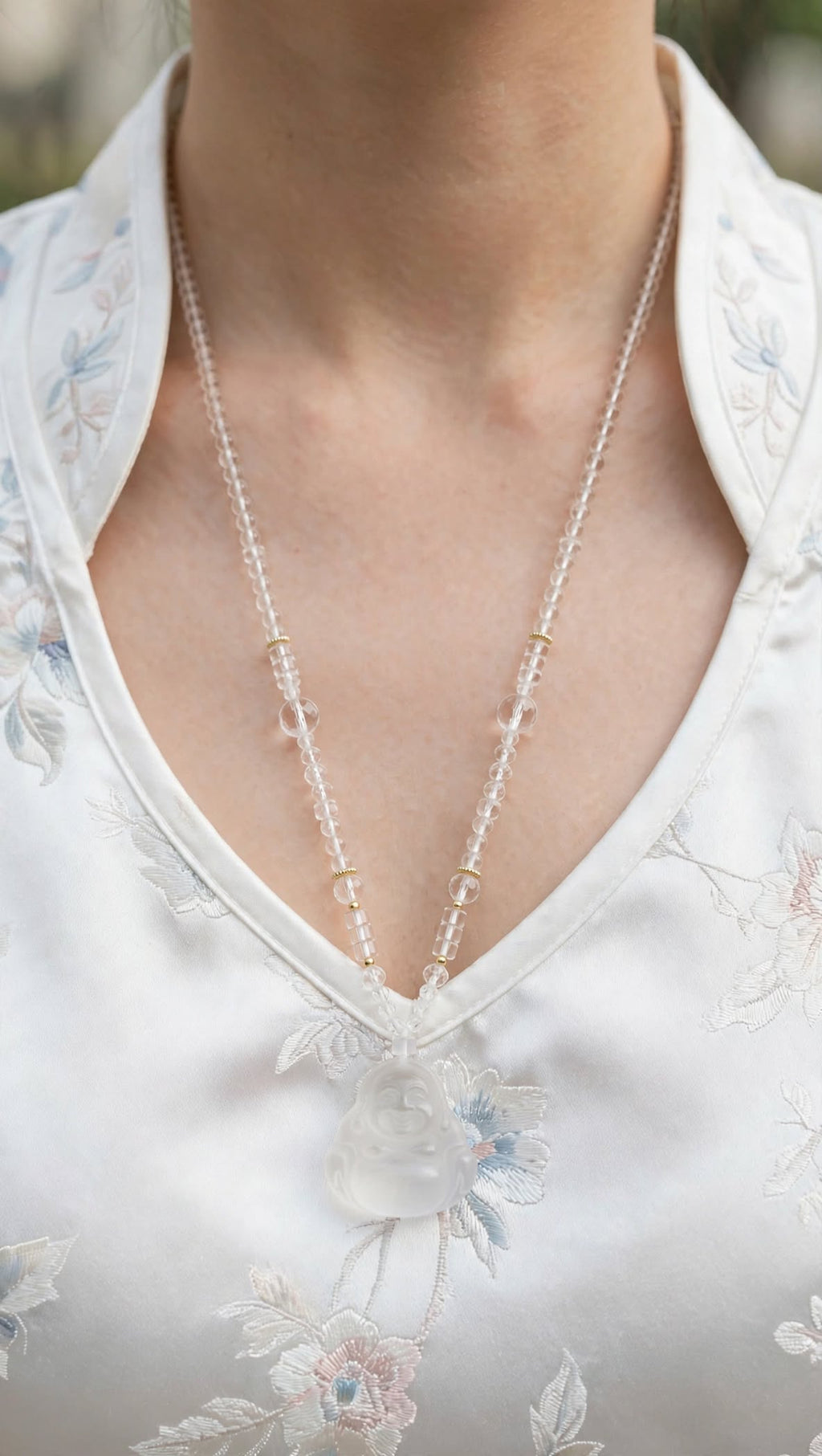 Luminous Light Natural Clear Quartz Buddha Beaded Necklace
