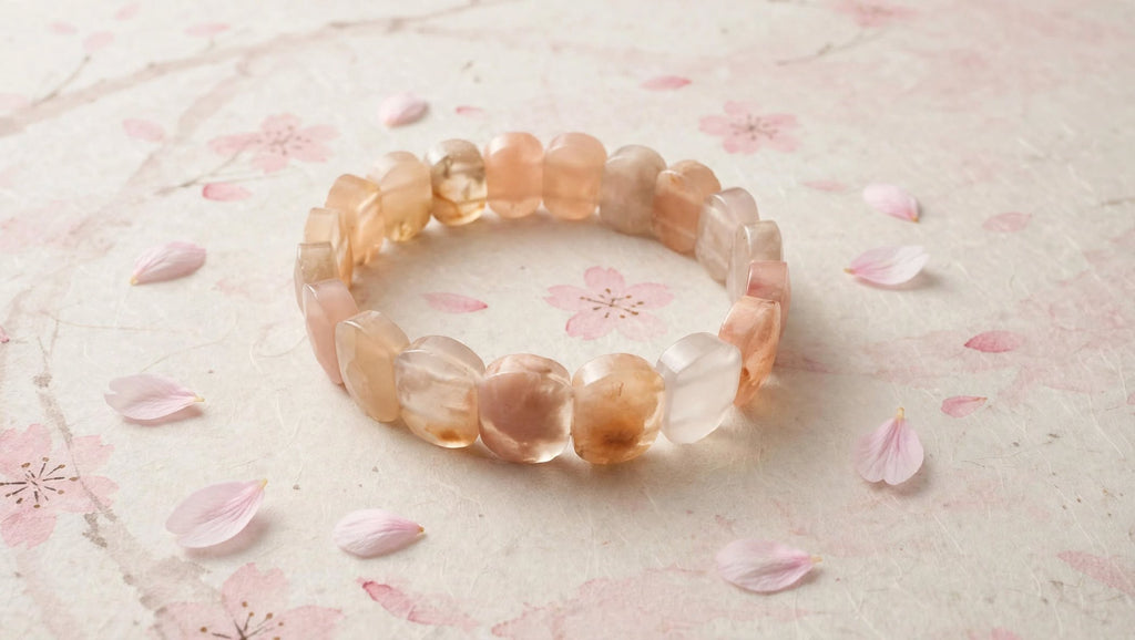 Natural Sakura Agate Oval Soft Bangle Bracelet