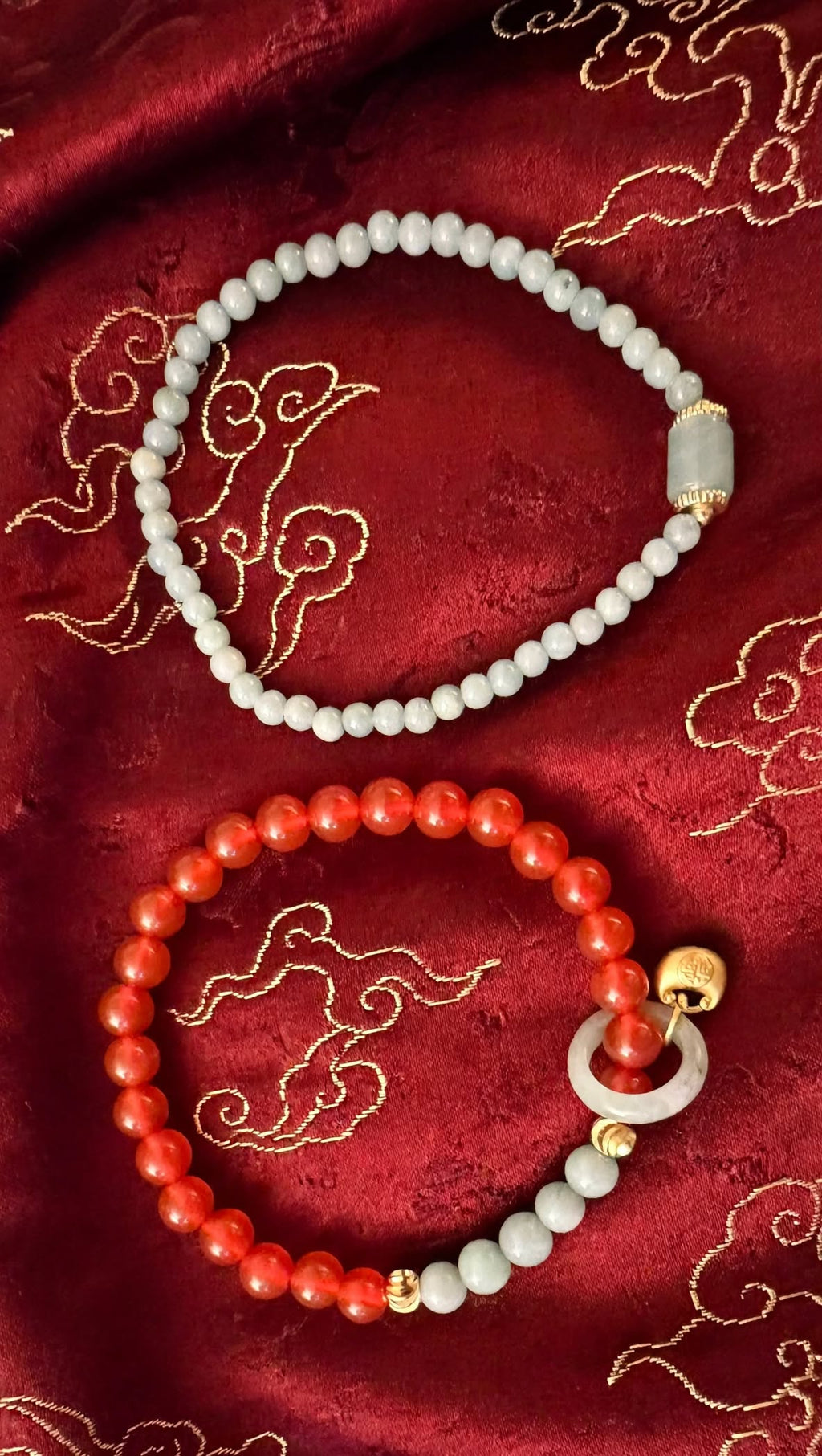 Sardonyx & Blue Water Jadeite 2-Piece Stacking Bracelet Set