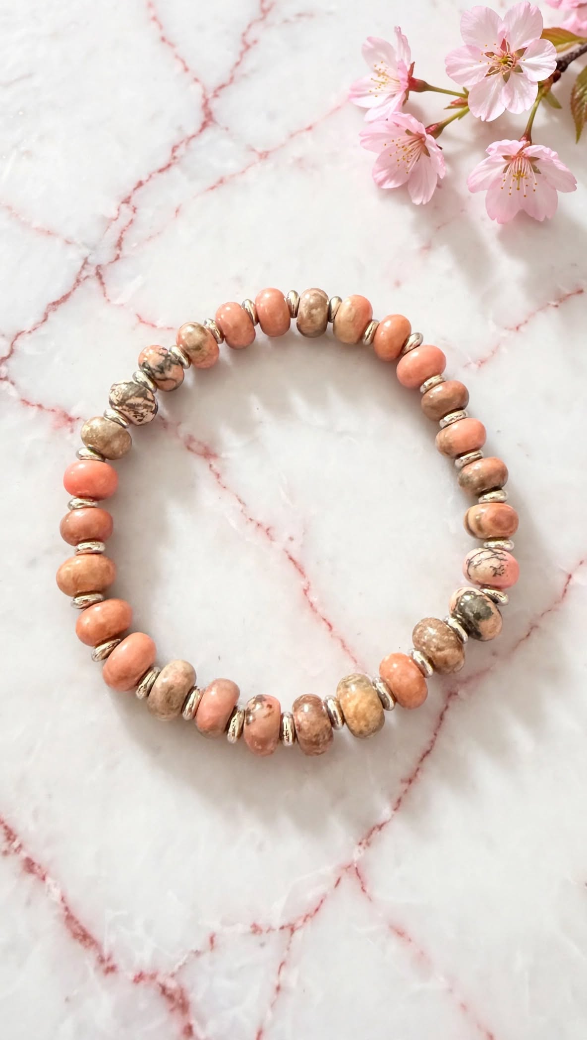 Earthy Rhodonite Abacus Bracelet with Dual Metal Spacers