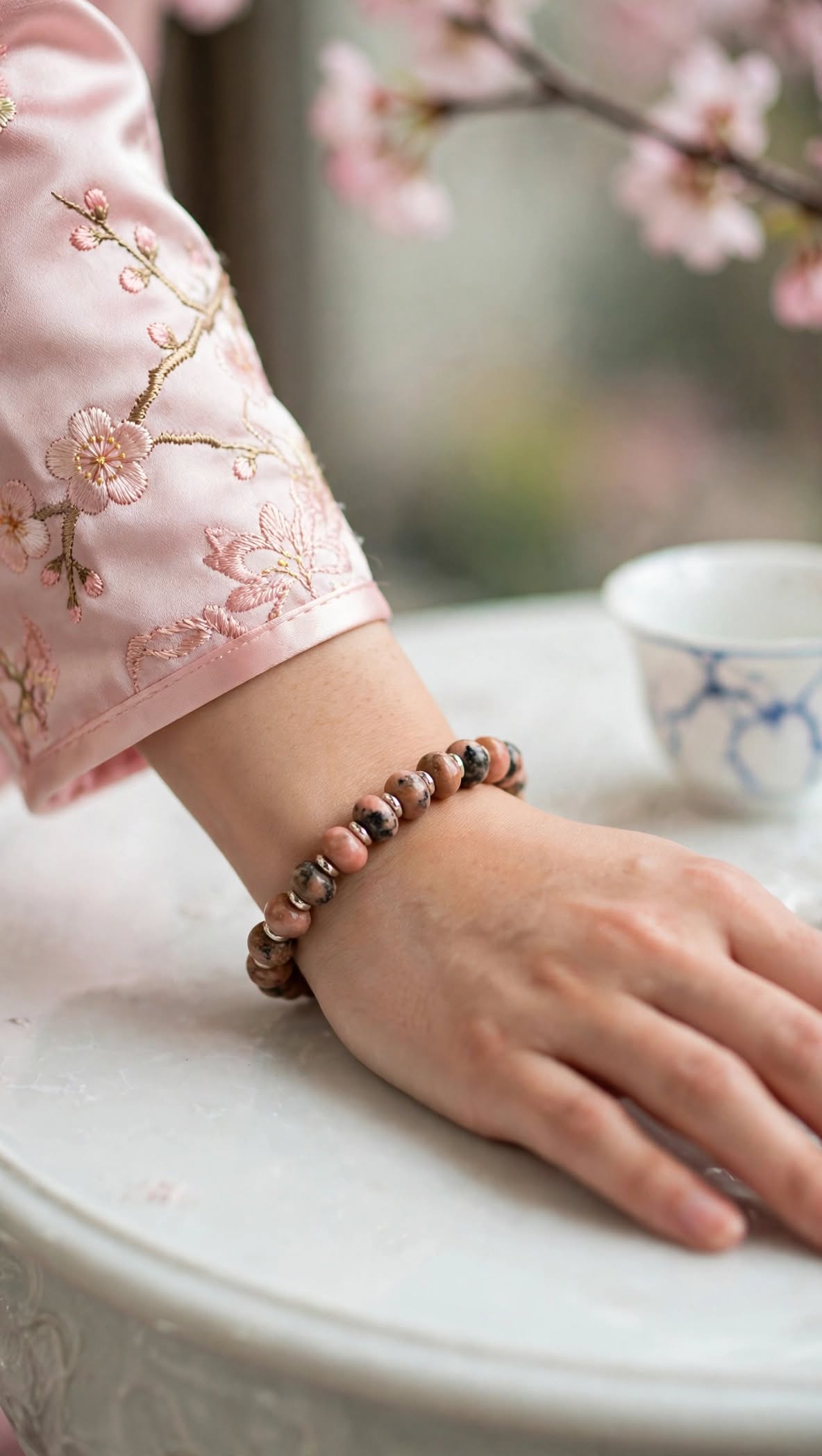 Earthy Rhodonite Abacus Bracelet with Dual Metal Spacers