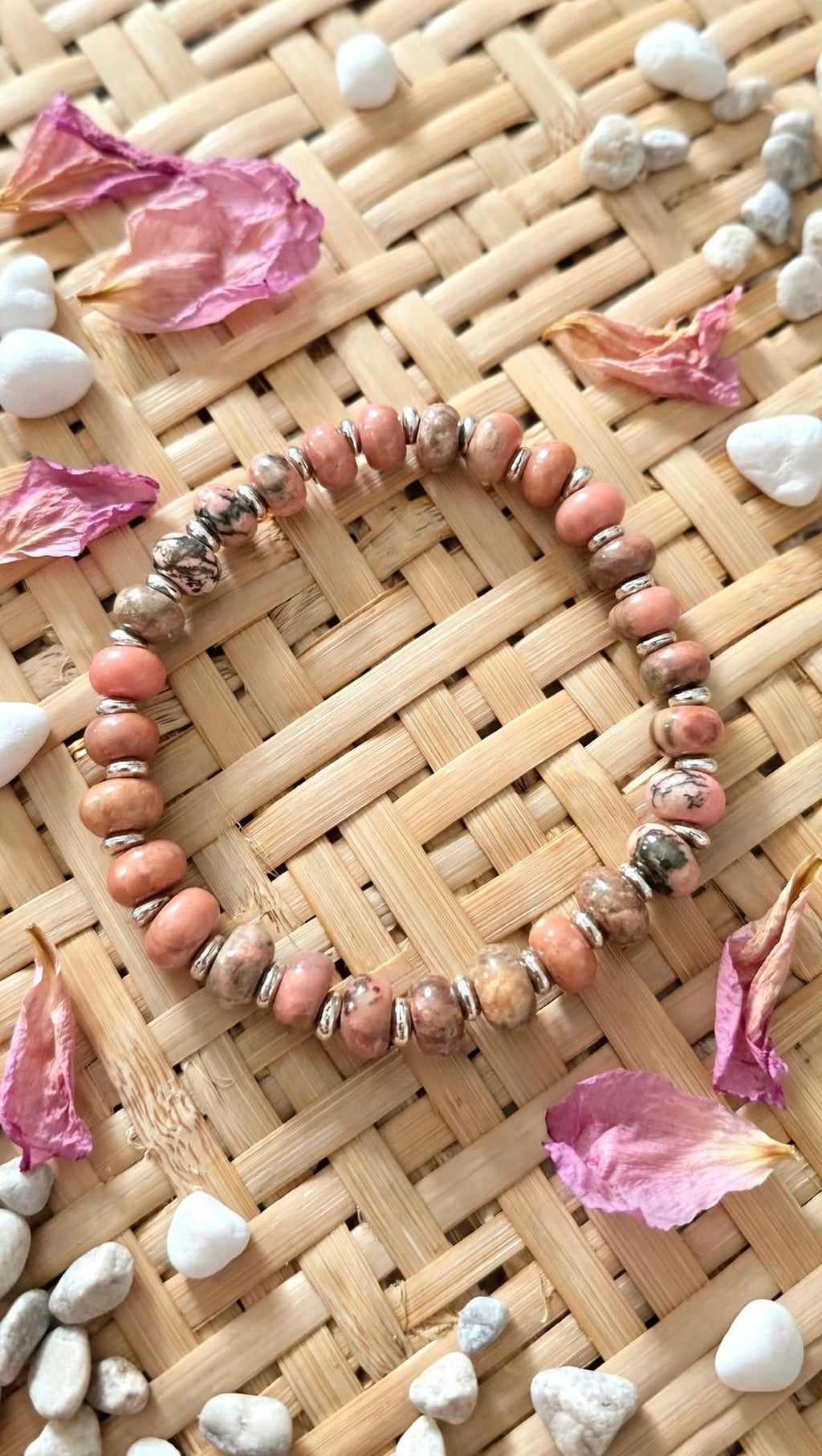 Earthy Rhodonite Abacus Bracelet with Dual Metal Spacers