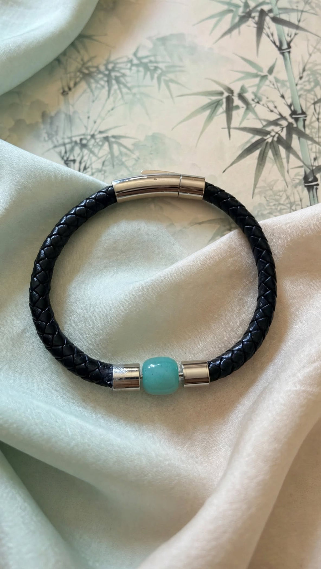 Urban Calming Braided PU Leather & Amazonite Barrel Bracelet