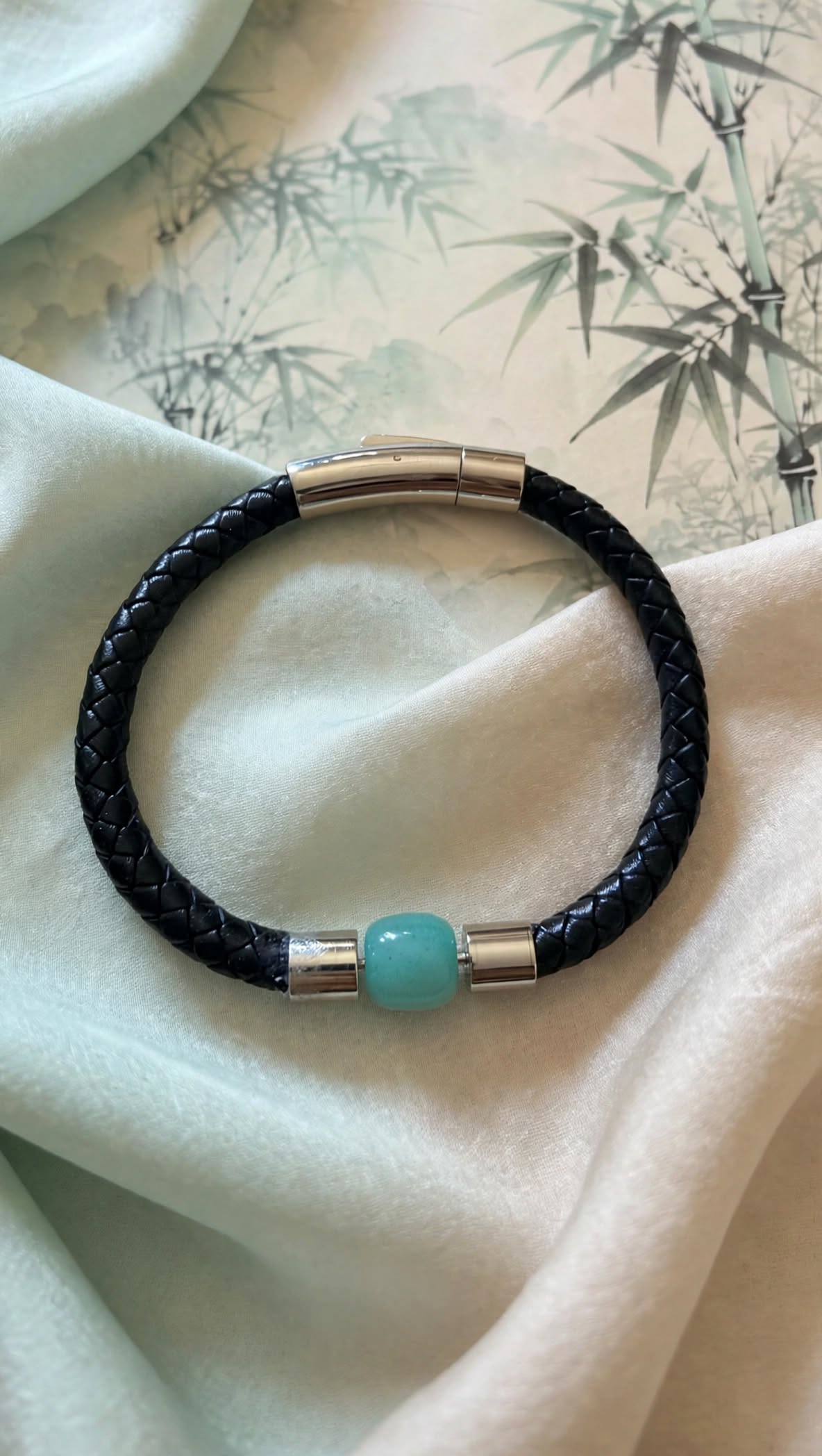 Urban Calming Braided PU Leather & Amazonite Barrel Bracelet