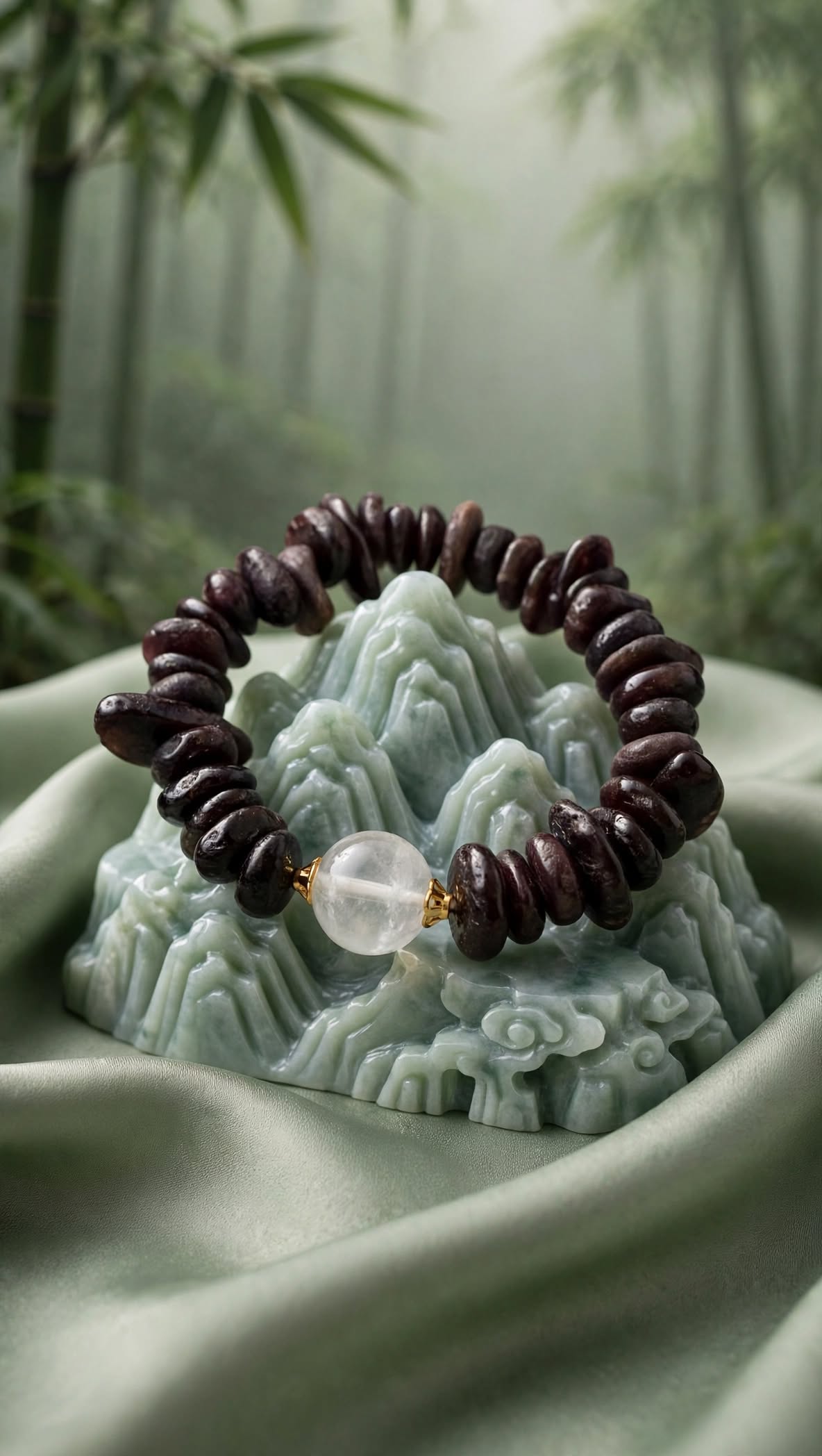 Natural Garnet Chunky Chip Bracelet with Clear Quartz Focal Bead