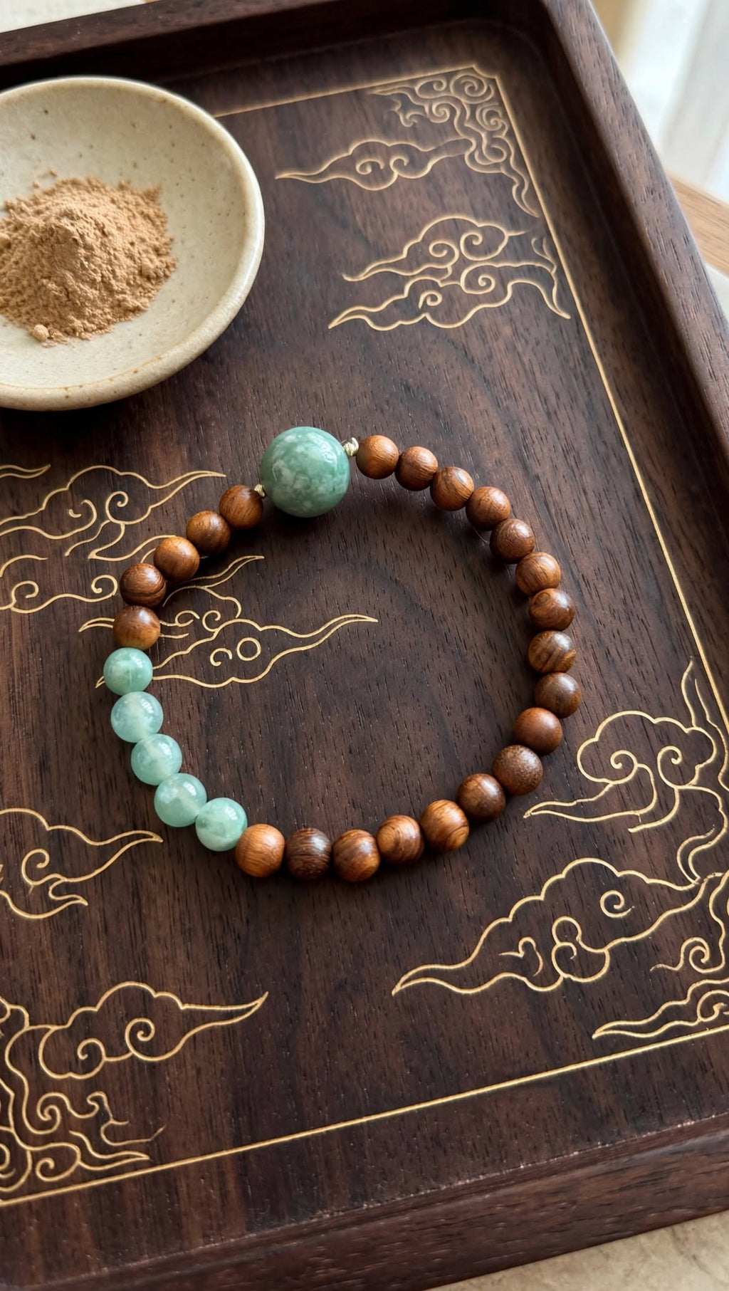 Tranquil Harmony Sandalwood & Blue Water Jade Bead Bracelet