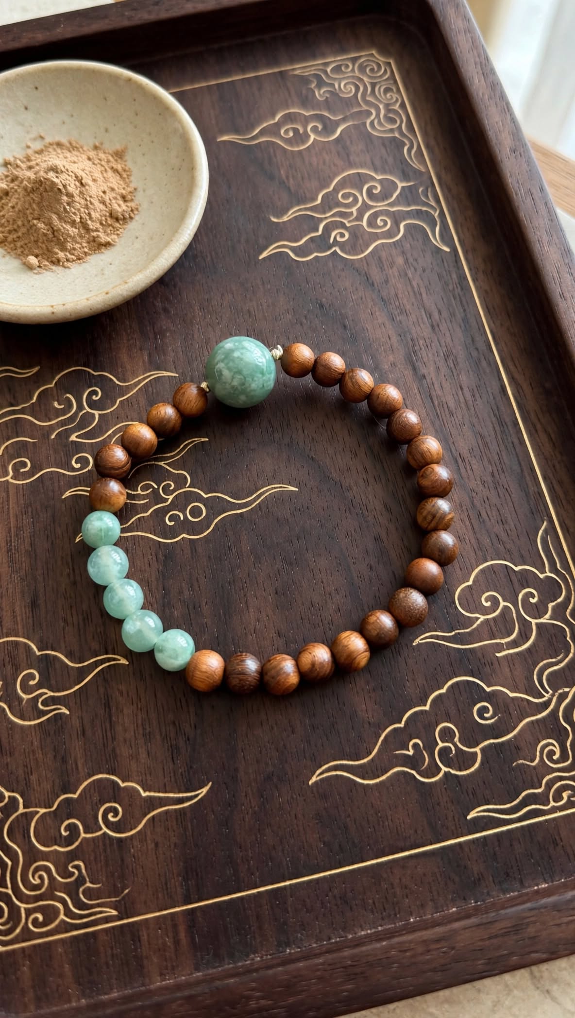 Tranquil Harmony Sandalwood & Blue Water Jade Bead Bracelet