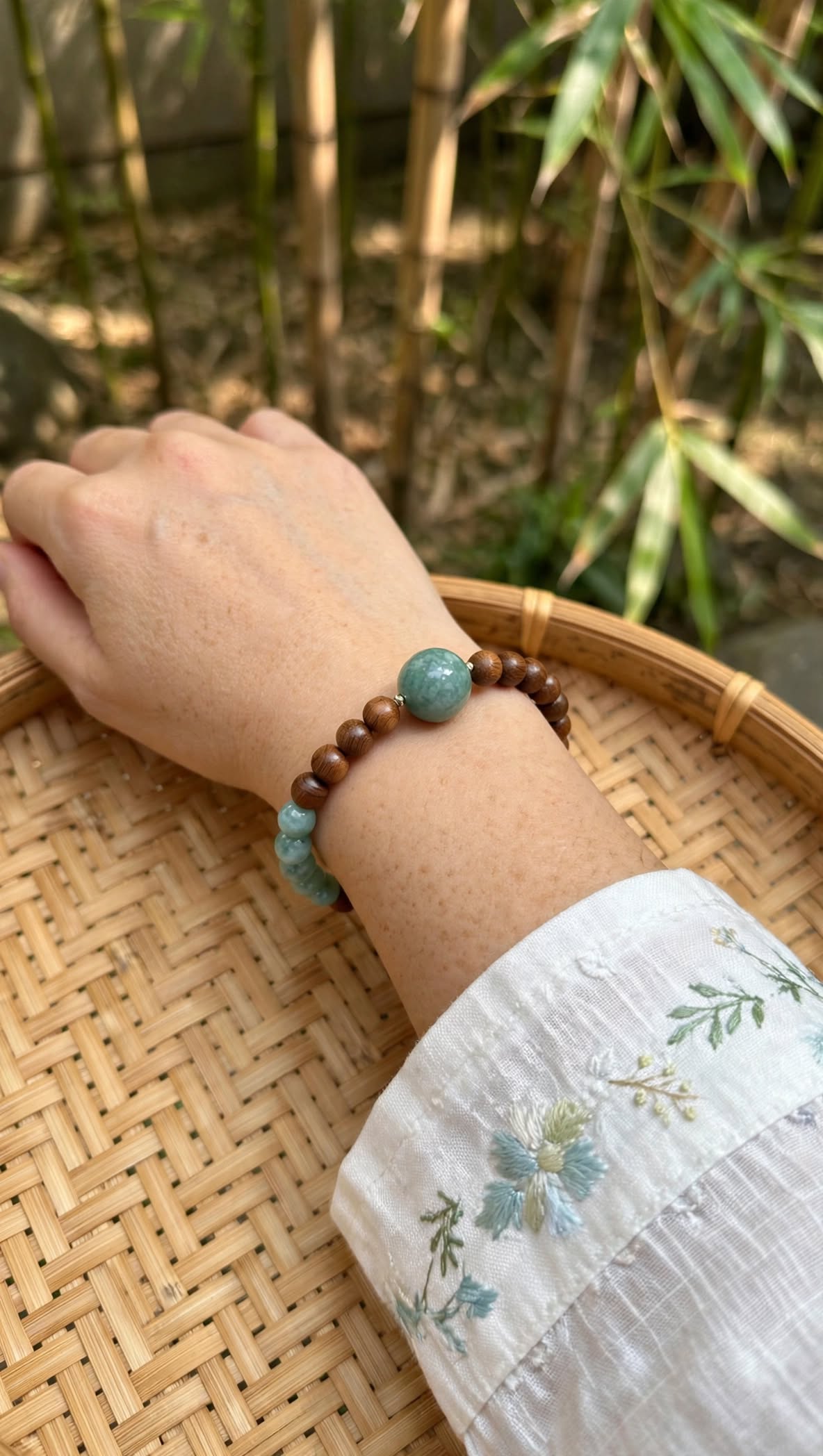 Tranquil Harmony Sandalwood & Blue Water Jade Bead Bracelet