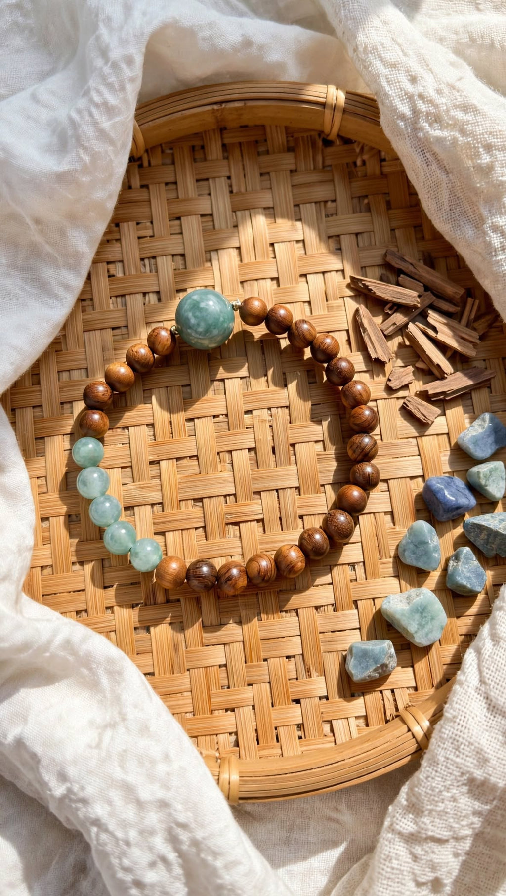Tranquil Harmony Sandalwood & Blue Water Jade Bead Bracelet