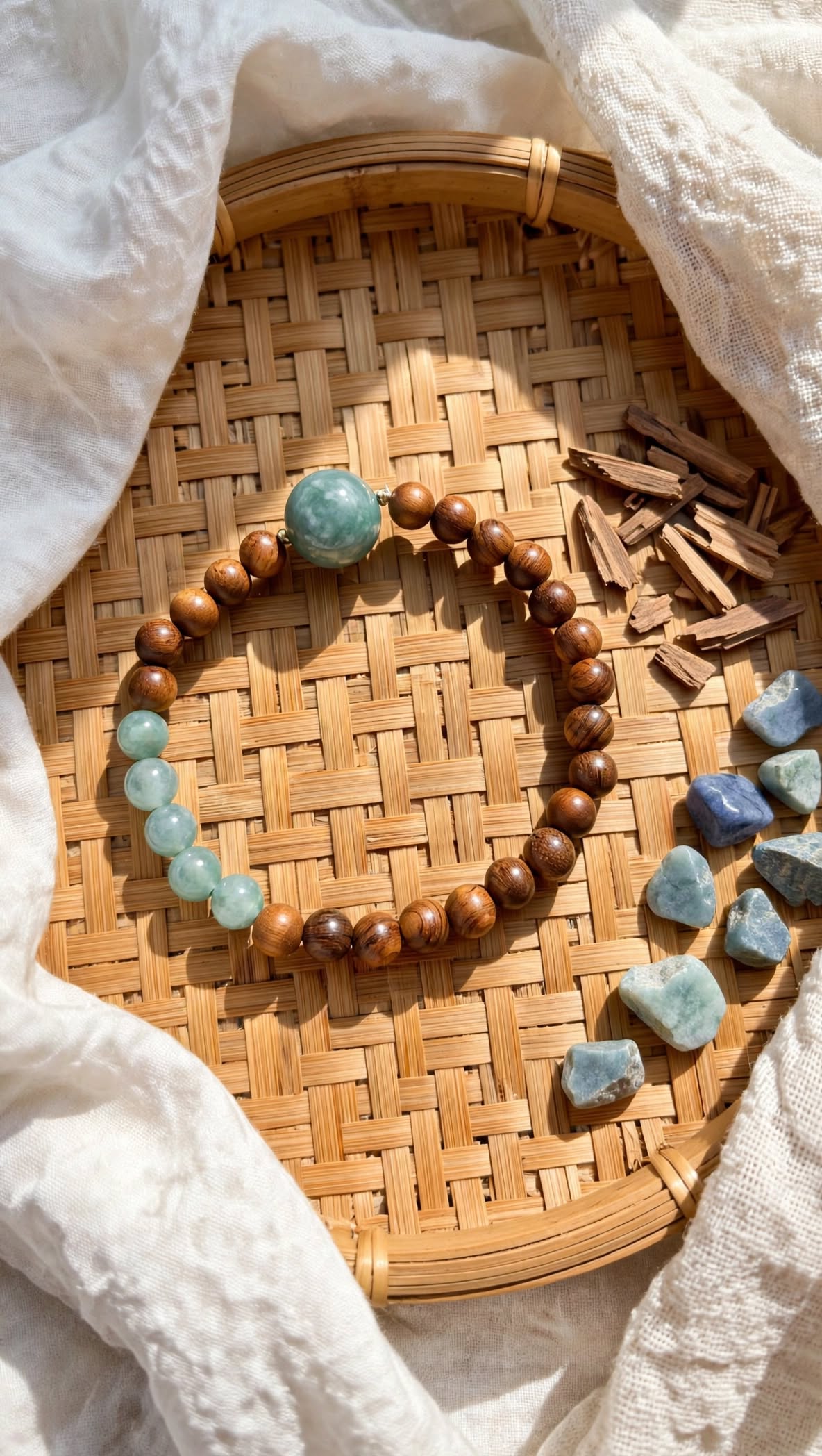 Tranquil Harmony Sandalwood & Blue Water Jade Bead Bracelet