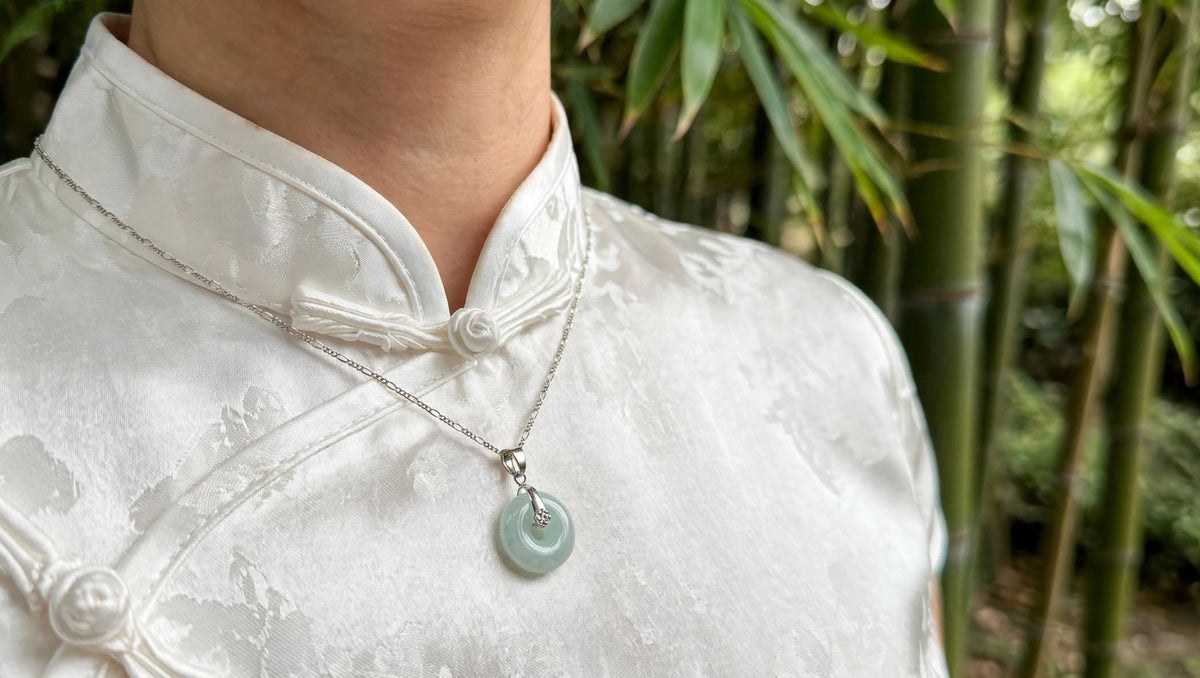 Floral Elegance Burmese Jadeite Donut Pendant Necklace