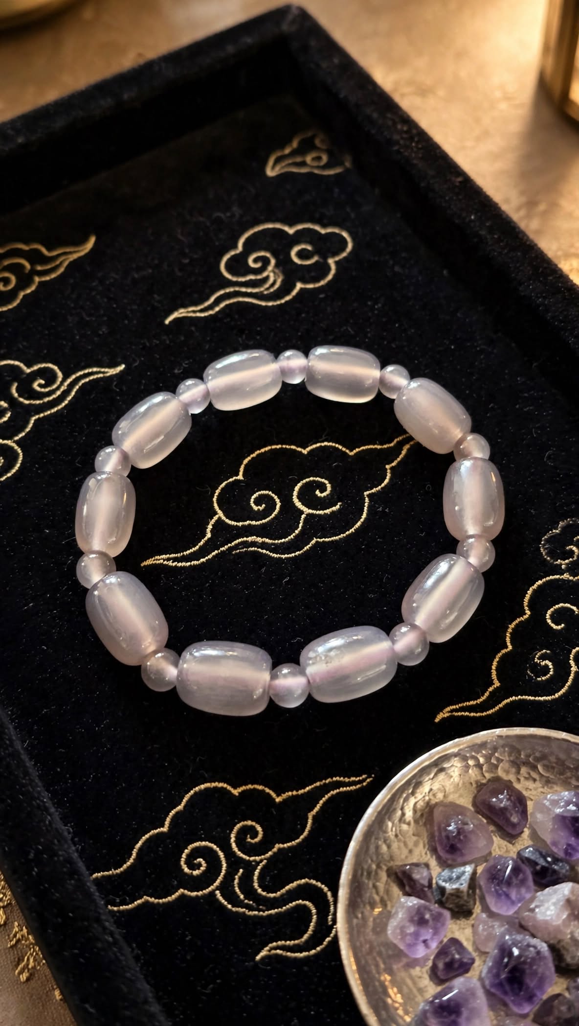 Royal Serenity Imperial Purple Agate Barrel & Bead Bracelet