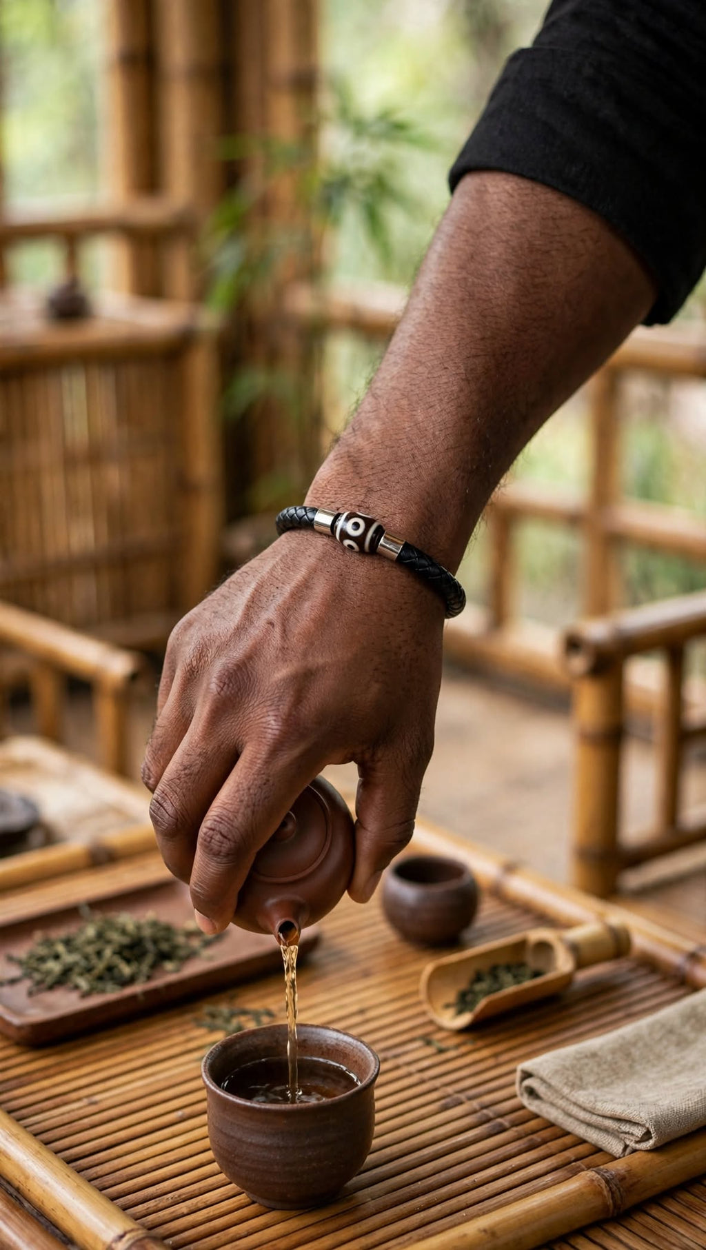 Sacred Protection Braided PU Leather & 3-Eye Dzi Agate Bracelet