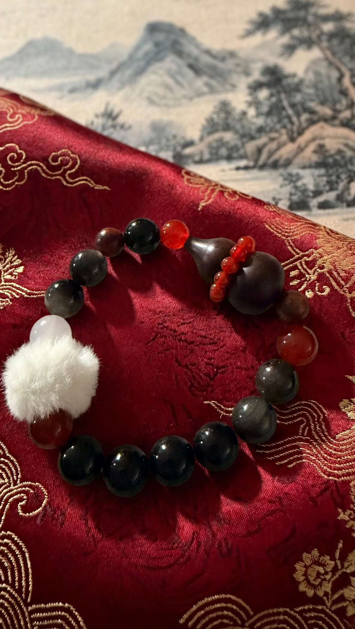 Silver Sheen Obsidian & Sandalwood Hulu Charm Bracelet