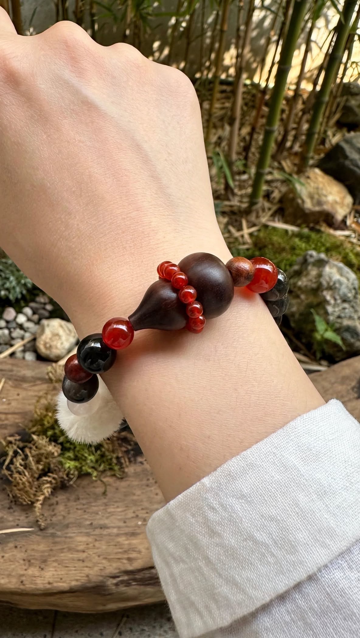 Silver Sheen Obsidian & Sandalwood Hulu Charm Bracelet