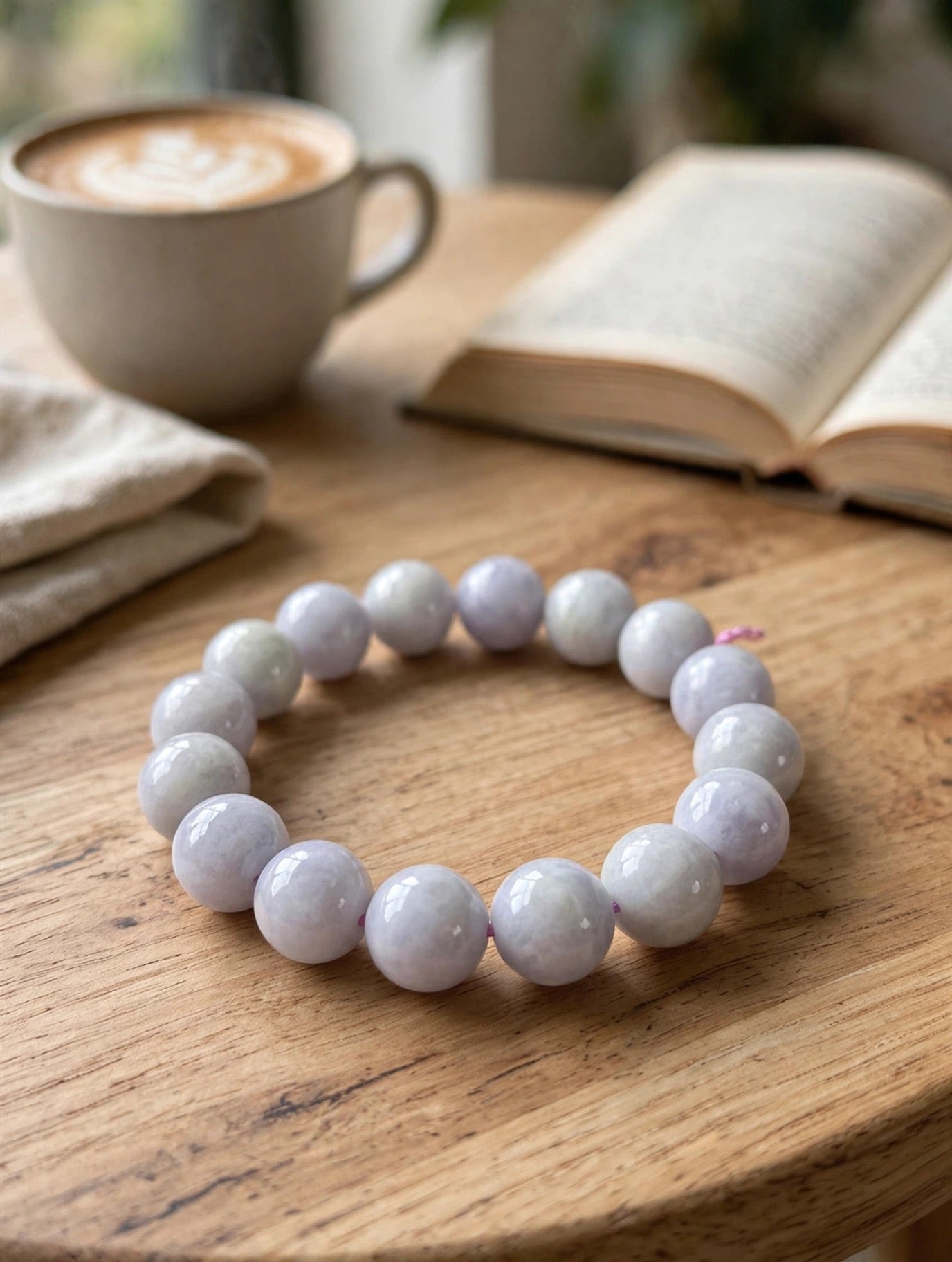 Elegance in Serenity: Natural Lavender Jade Bead Bracelet