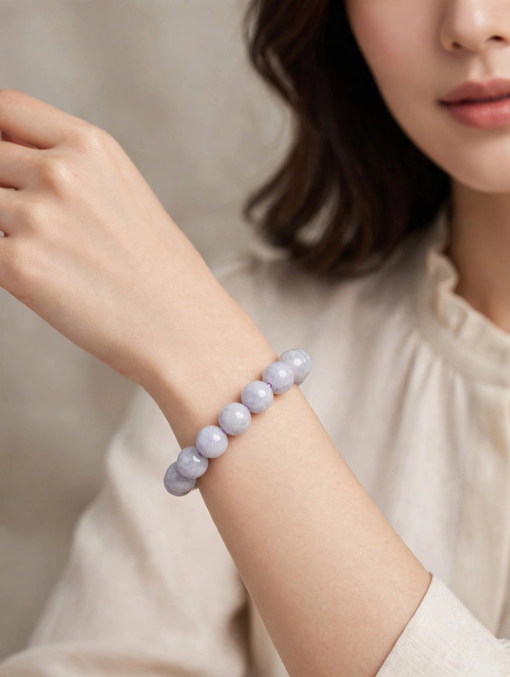 Elegance in Serenity: Natural Lavender Jade Bead Bracelet