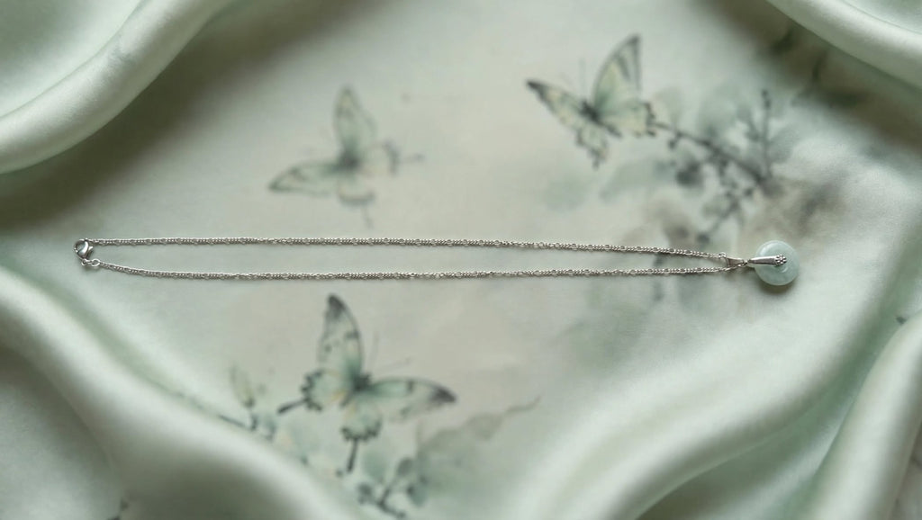 Floral Elegance Burmese Jadeite Donut Pendant Necklace