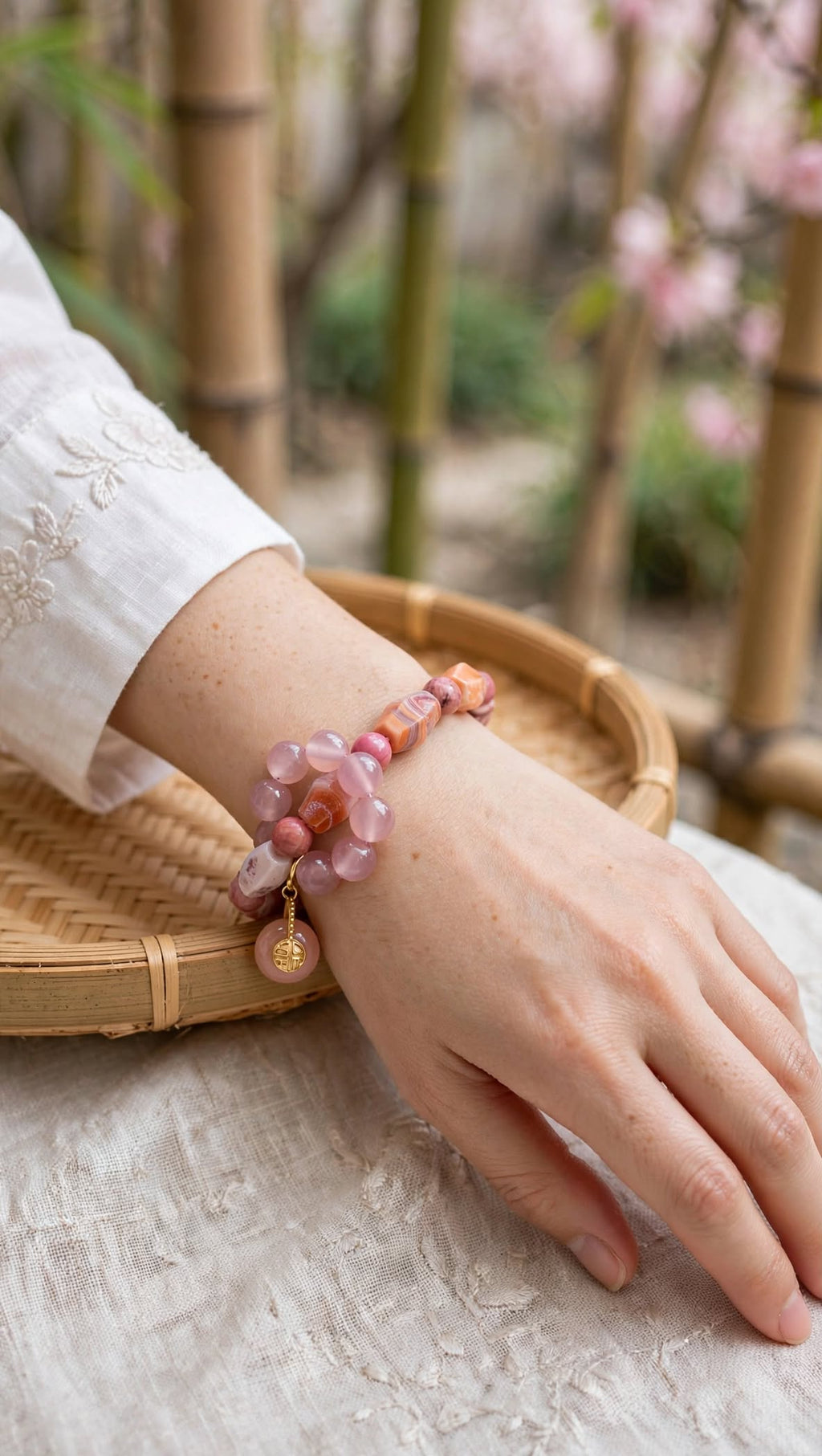 Holistic Healing Medicine Agate, Pink Opal & Yanyuan Agate Charm Bracelet