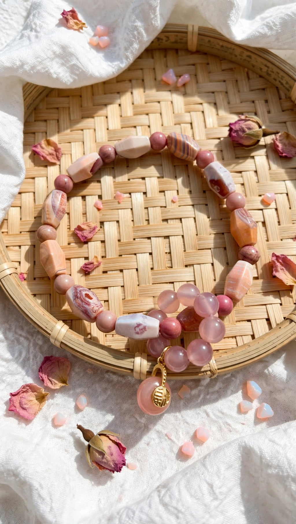 Holistic Healing Medicine Agate, Pink Opal & Yanyuan Agate Charm Bracelet