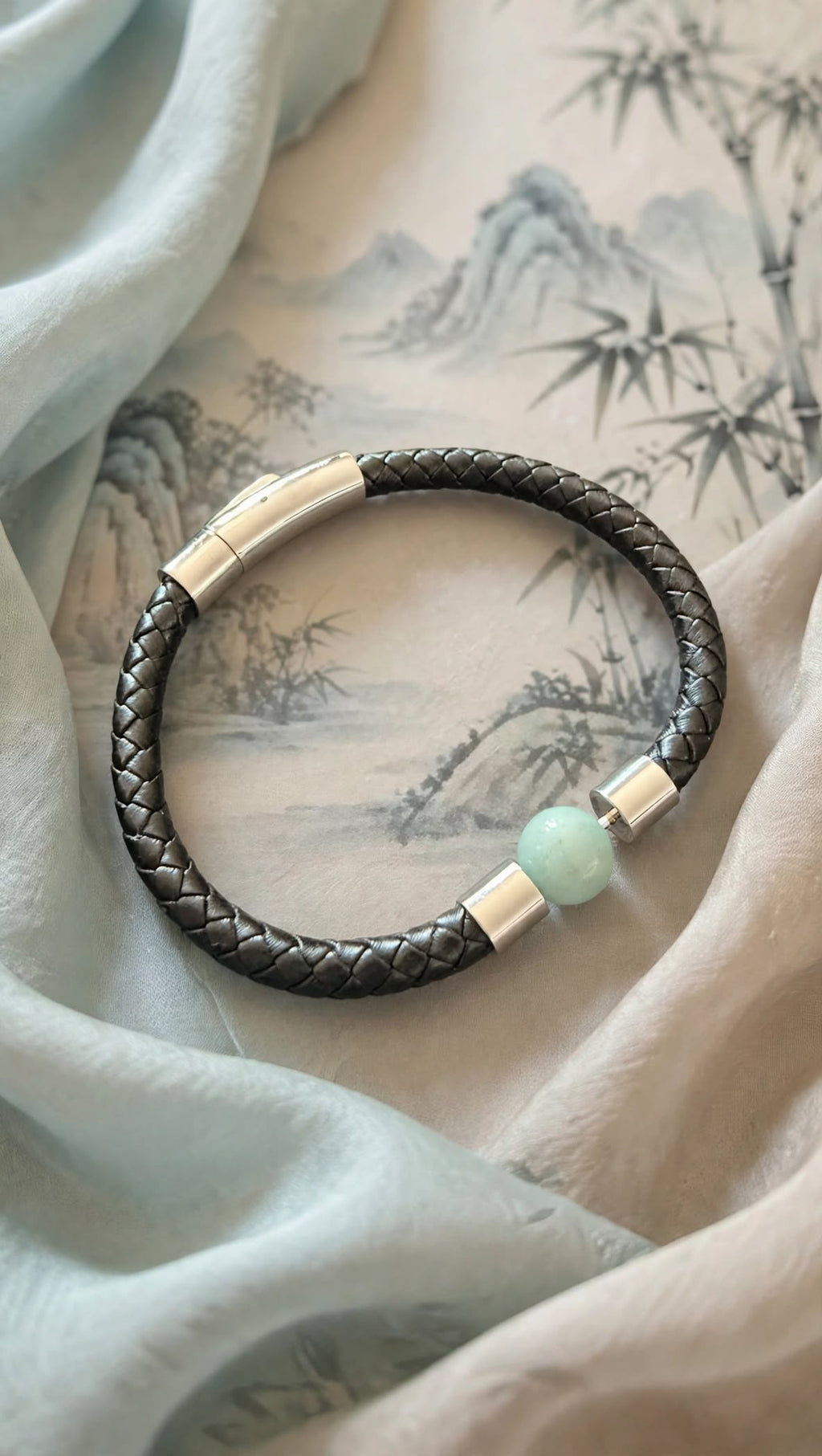 Urban Calming Braided PU Leather & Blue Water Jade Bracelet