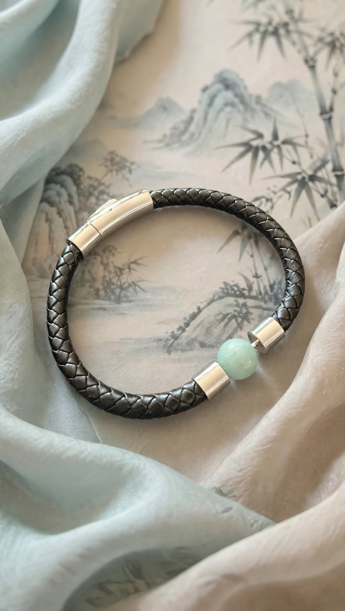 Urban Calming Braided PU Leather & Blue Water Jade Bracelet