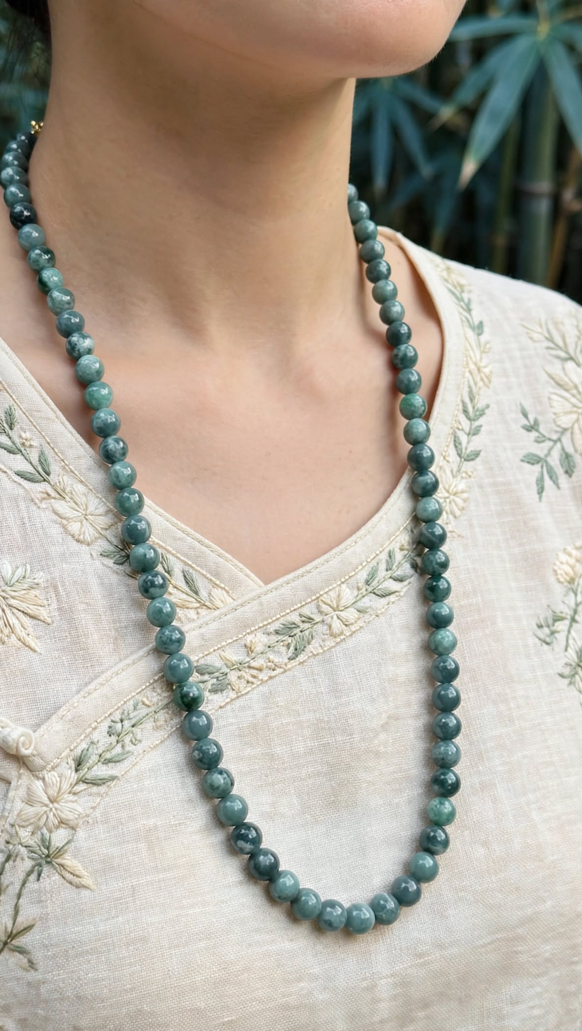 Oceanic Serenity Blue Water Jade Beaded Necklace