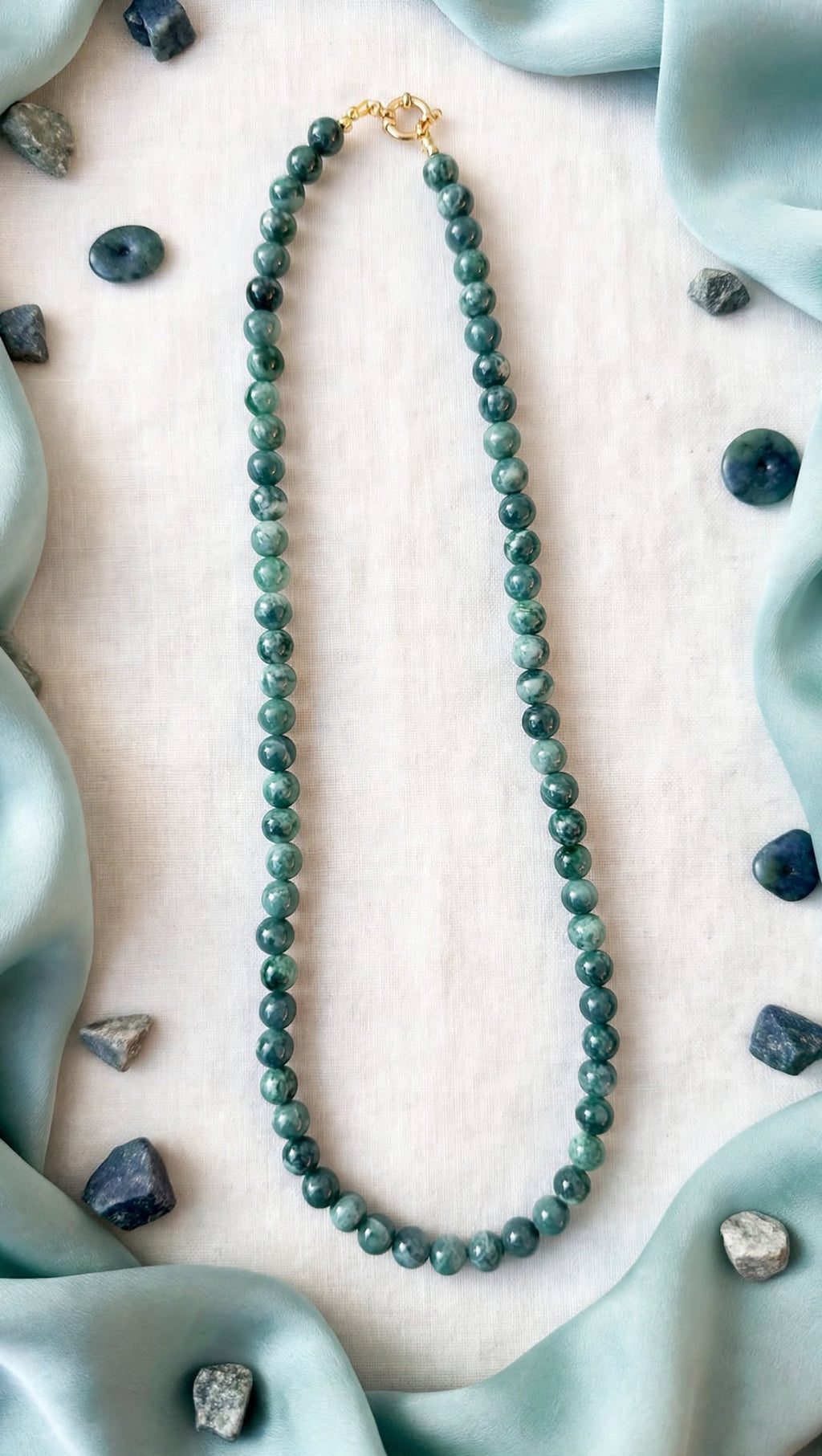 Oceanic Serenity Blue Water Jade Beaded Necklace